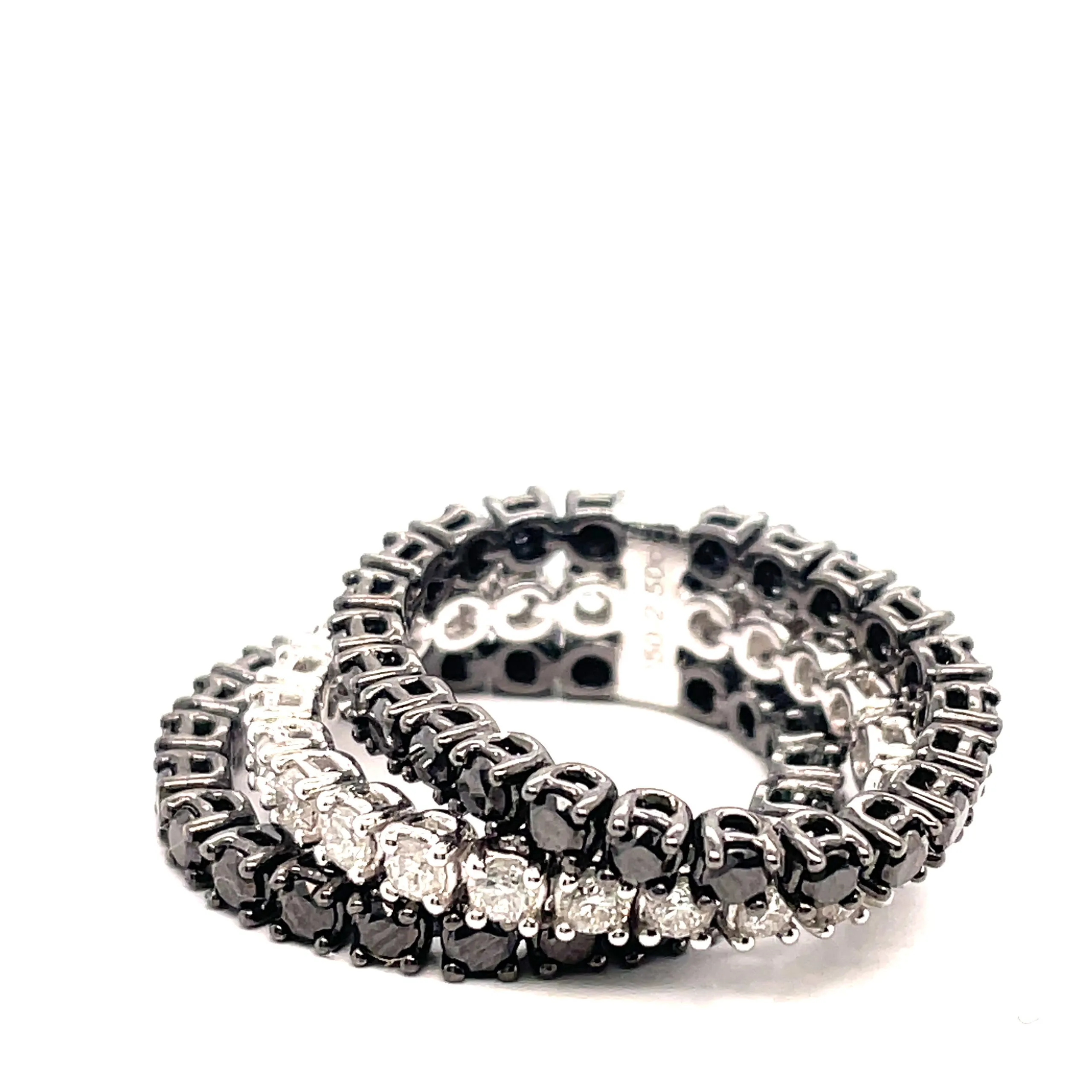 3 Row Black and White Diamond Band