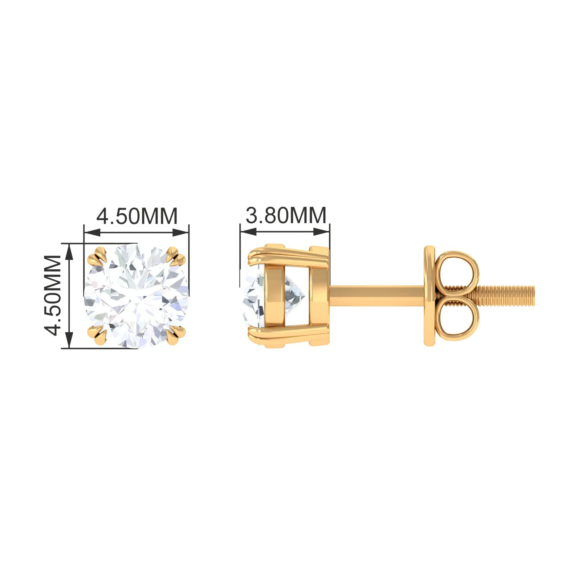 3/4 CT Certified Cubic Zirconia Solitaire Stud Earrings in Gold