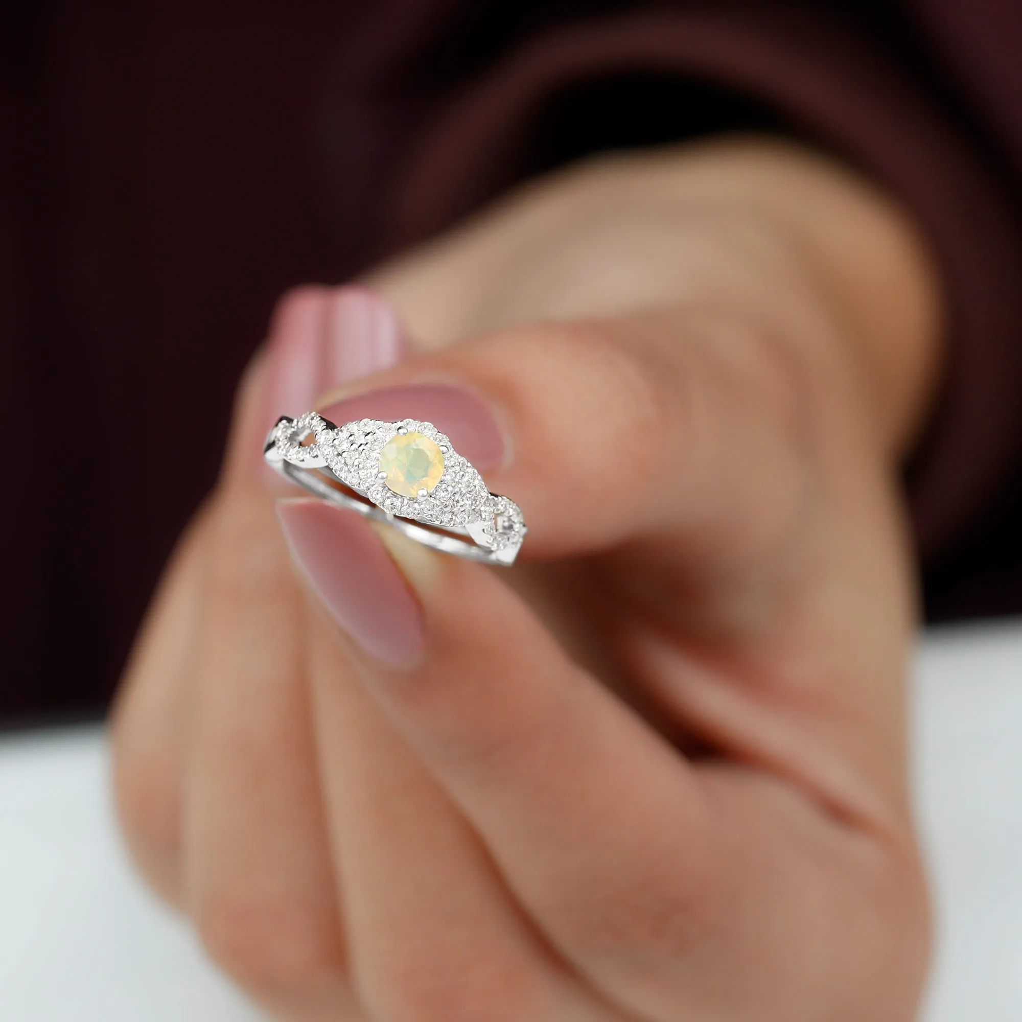 3/4 CT Ethiopian Opal and Diamond Crossover Engagement Ring
