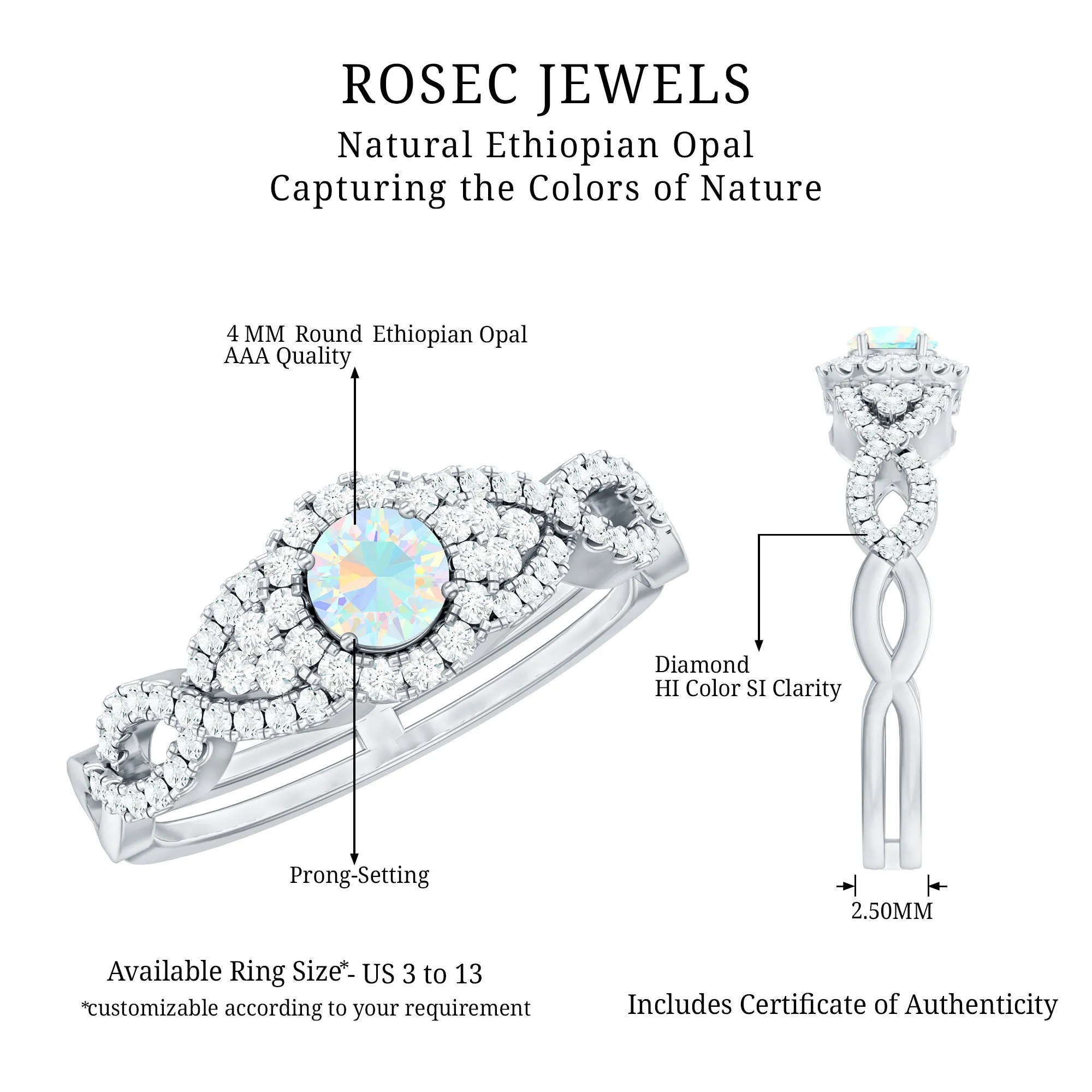 3/4 CT Ethiopian Opal and Diamond Crossover Engagement Ring