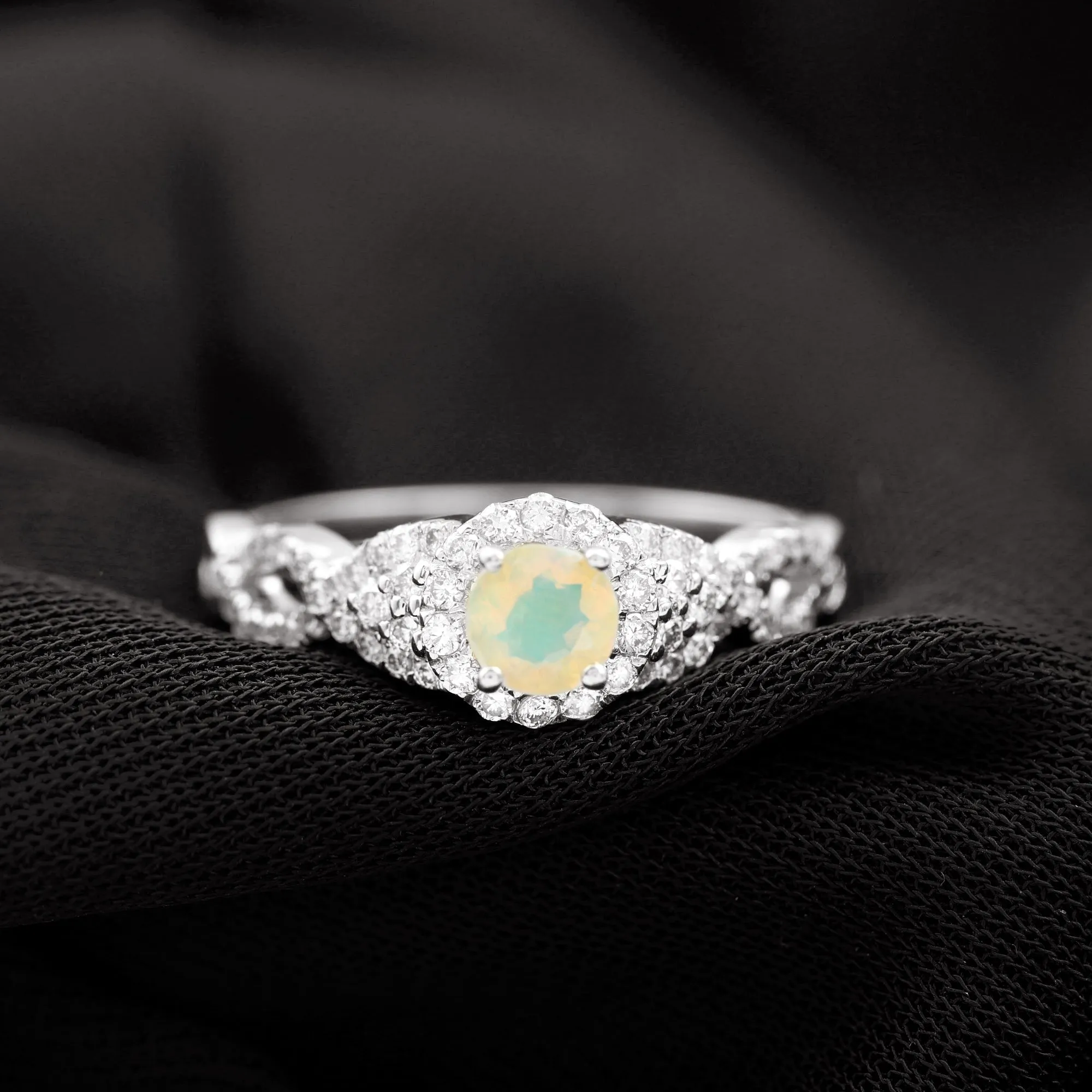 3/4 CT Ethiopian Opal and Diamond Crossover Engagement Ring