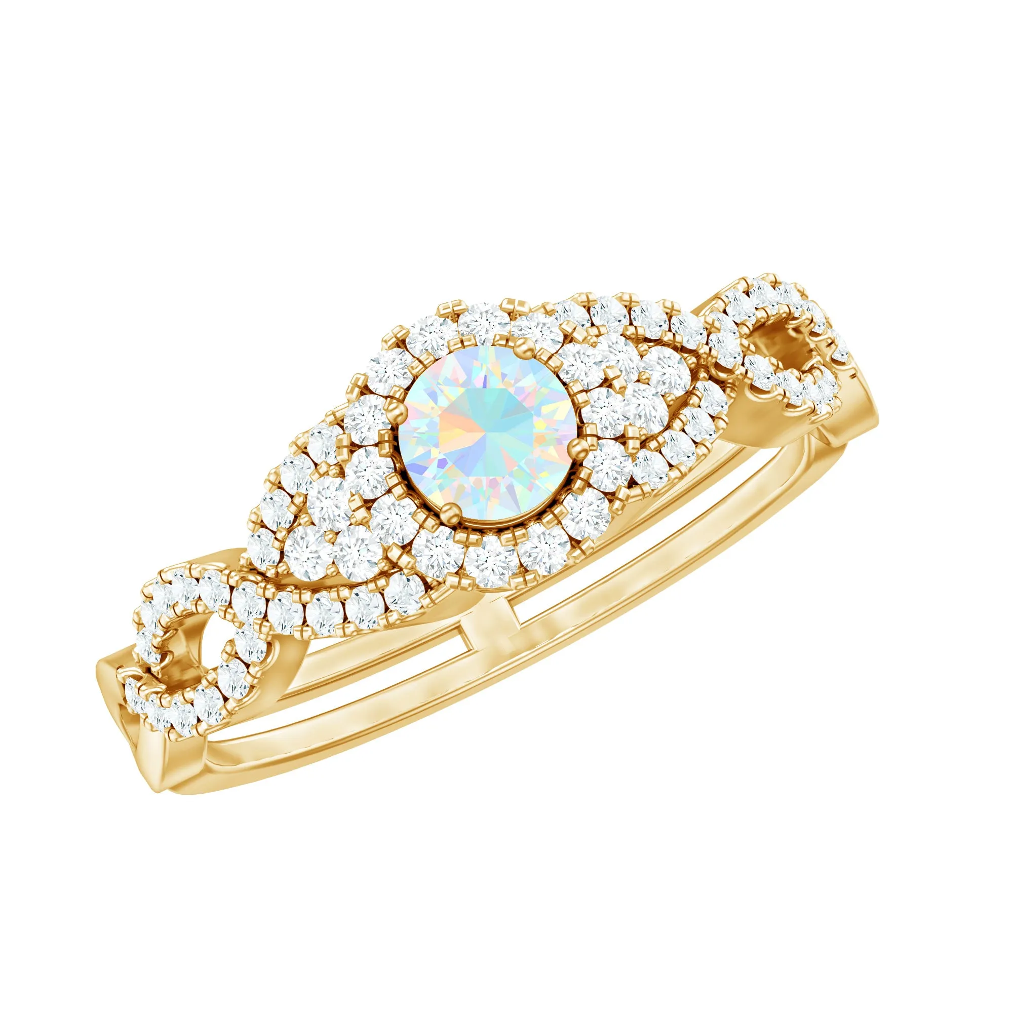 3/4 CT Ethiopian Opal and Diamond Crossover Engagement Ring