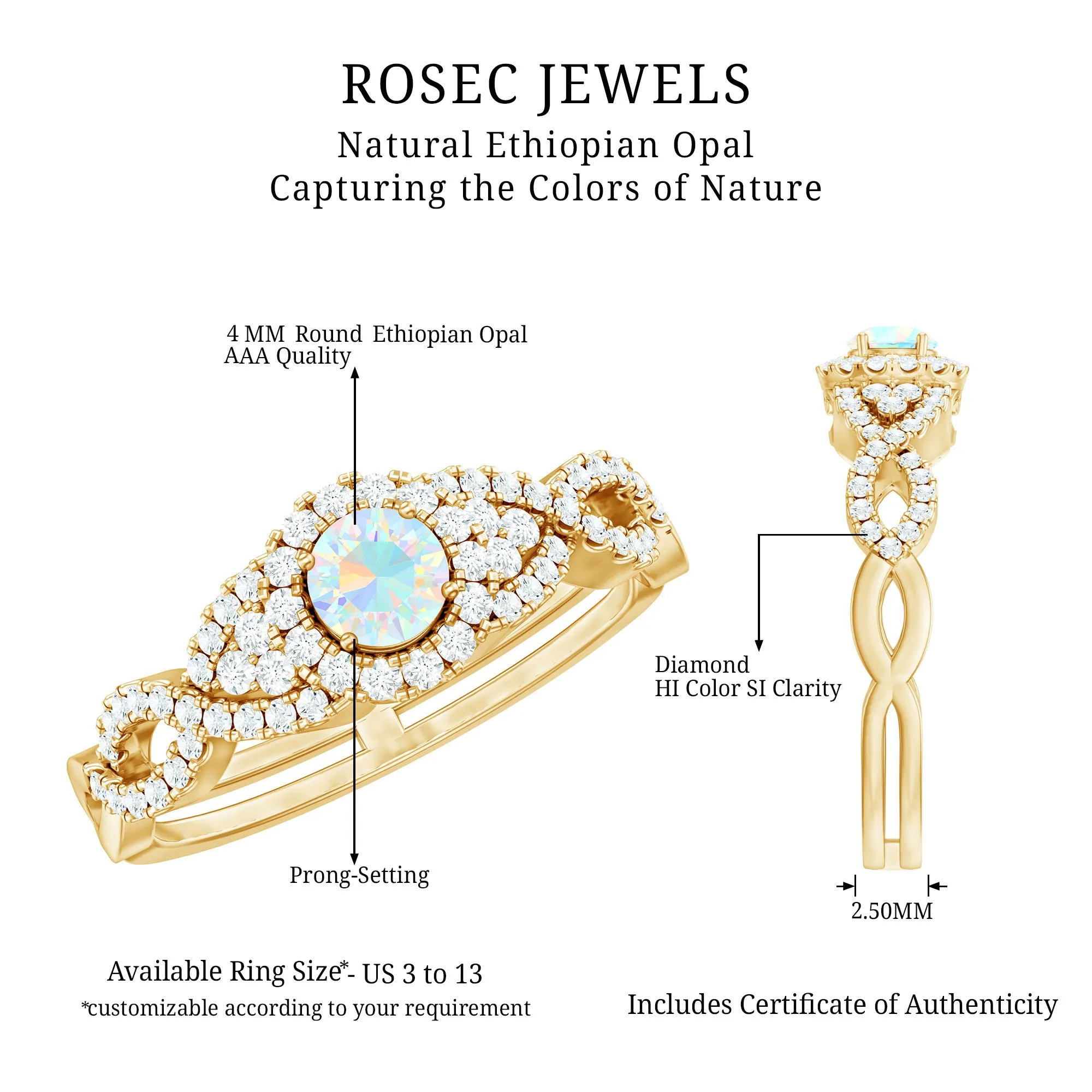 3/4 CT Ethiopian Opal and Diamond Crossover Engagement Ring