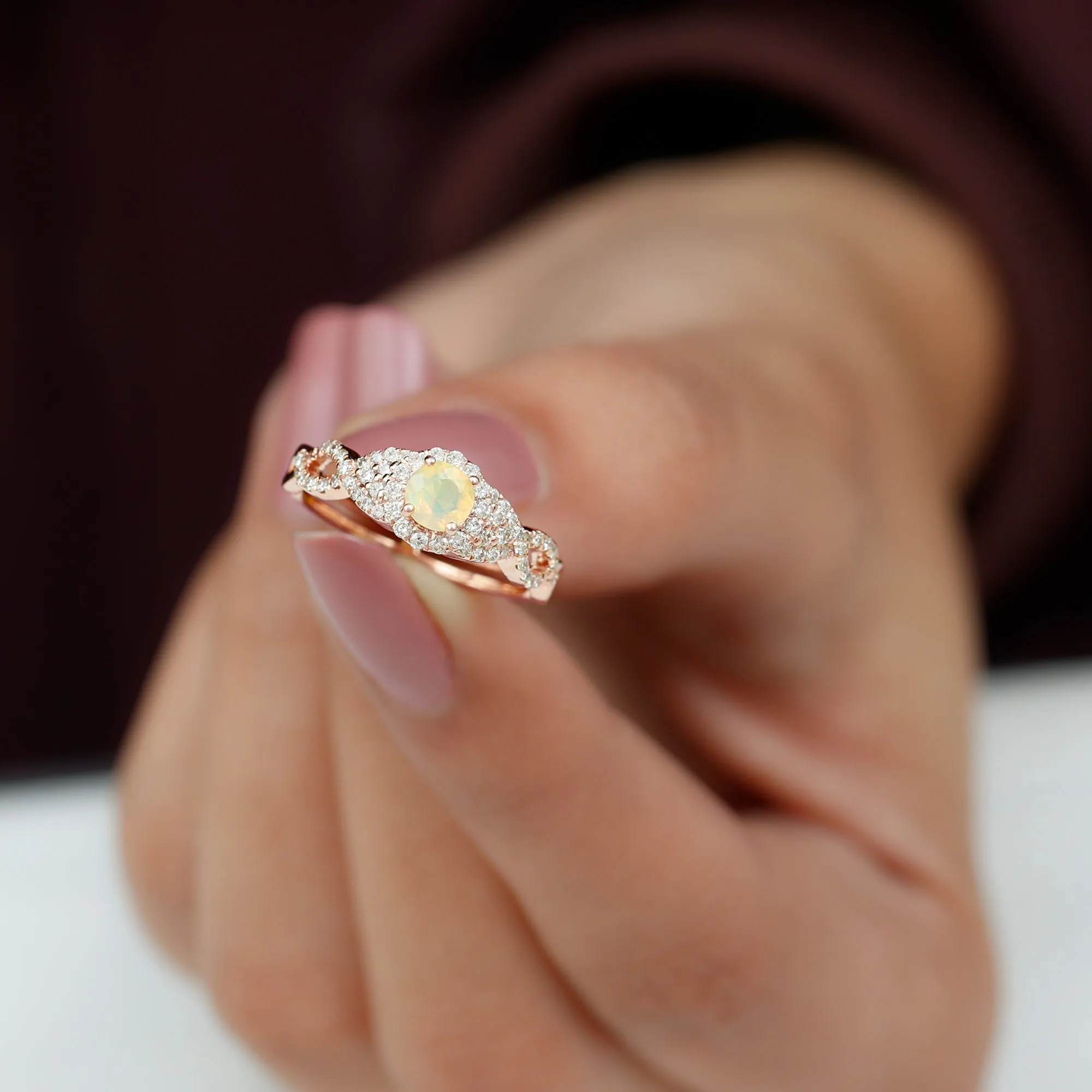 3/4 CT Ethiopian Opal and Diamond Crossover Engagement Ring