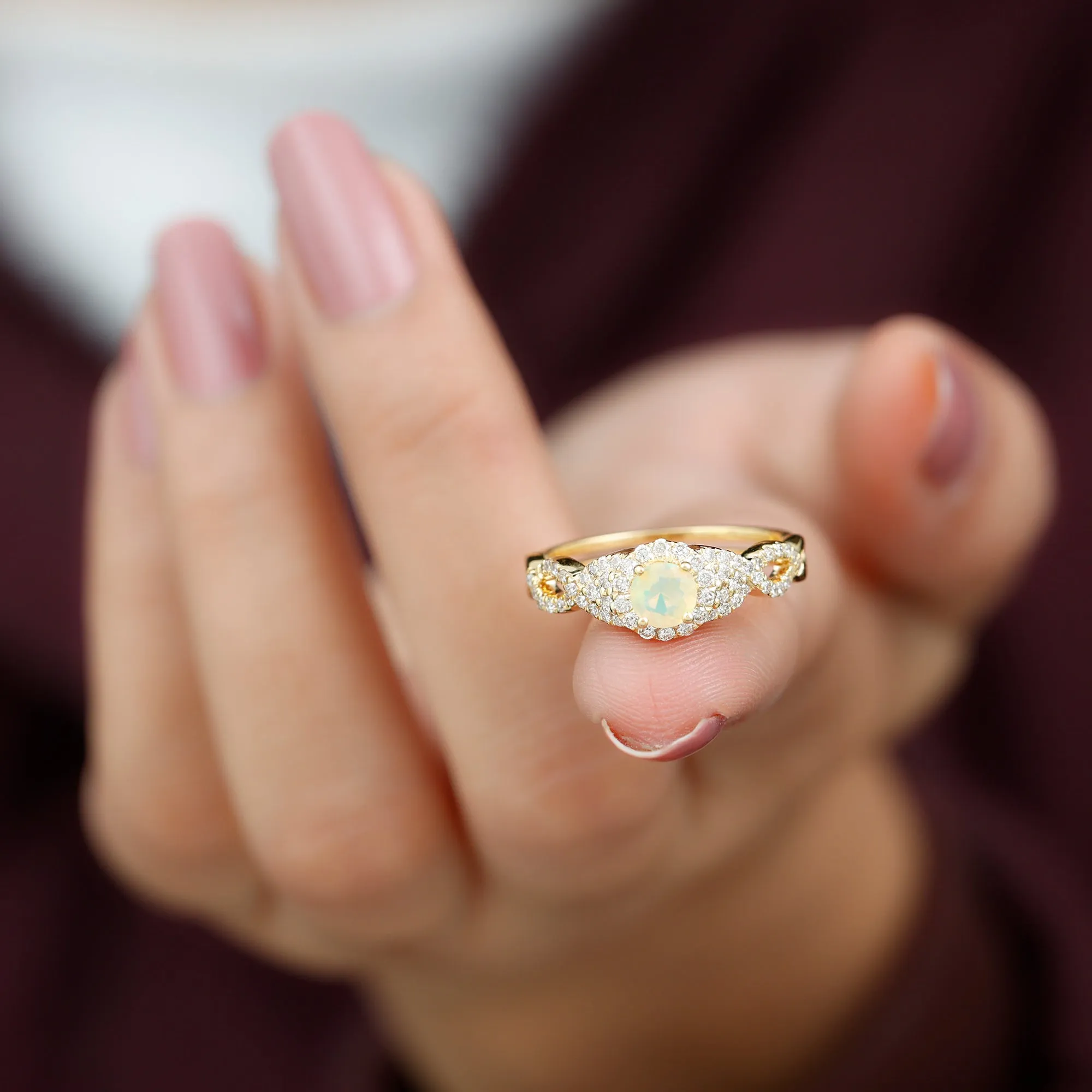 3/4 CT Ethiopian Opal and Diamond Crossover Engagement Ring