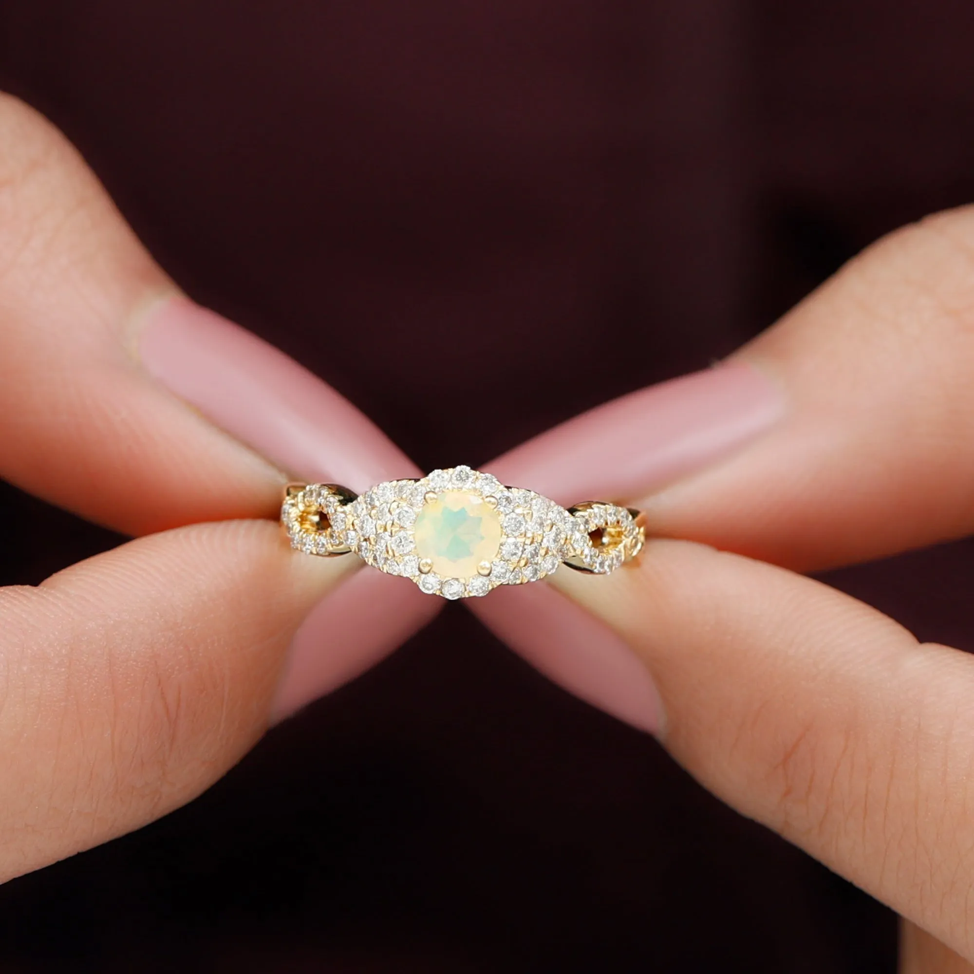 3/4 CT Ethiopian Opal and Diamond Crossover Engagement Ring