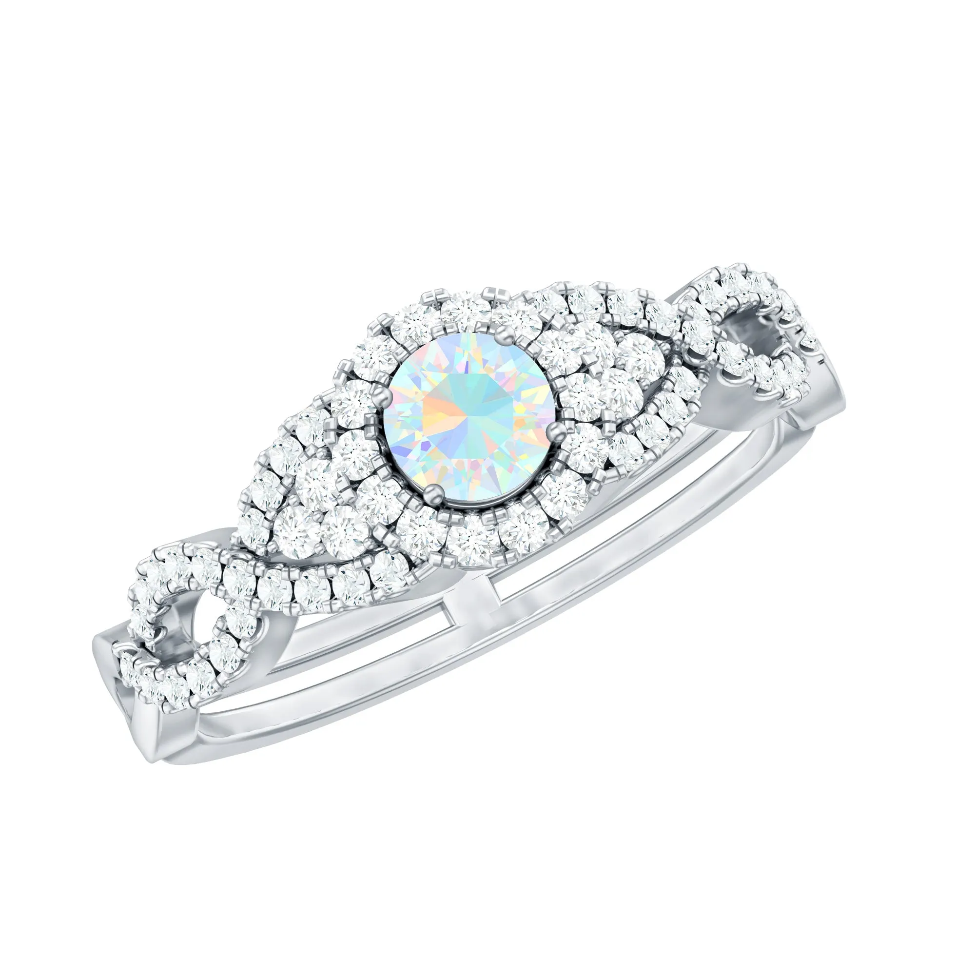 3/4 CT Ethiopian Opal and Diamond Crossover Engagement Ring