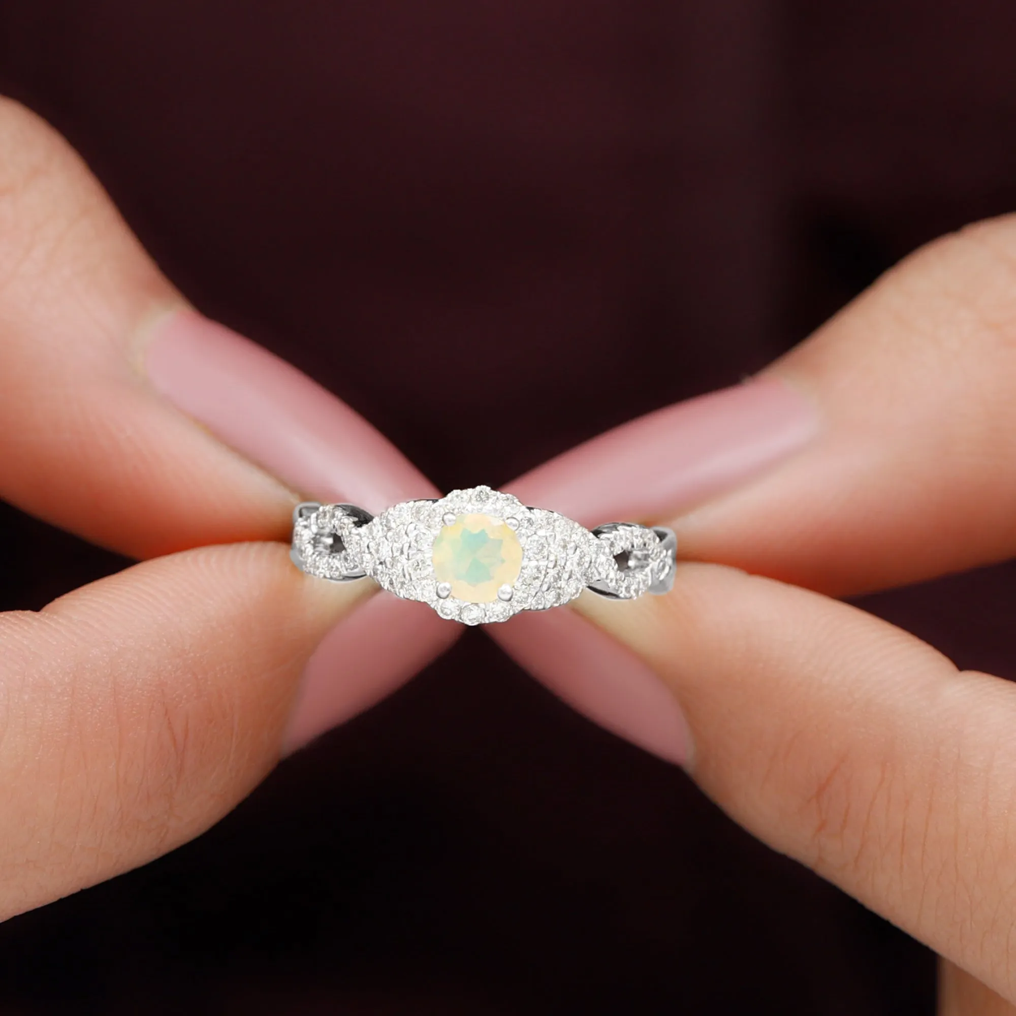3/4 CT Ethiopian Opal and Diamond Crossover Engagement Ring