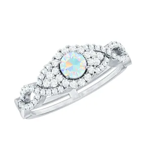 3/4 CT Ethiopian Opal and Diamond Crossover Engagement Ring