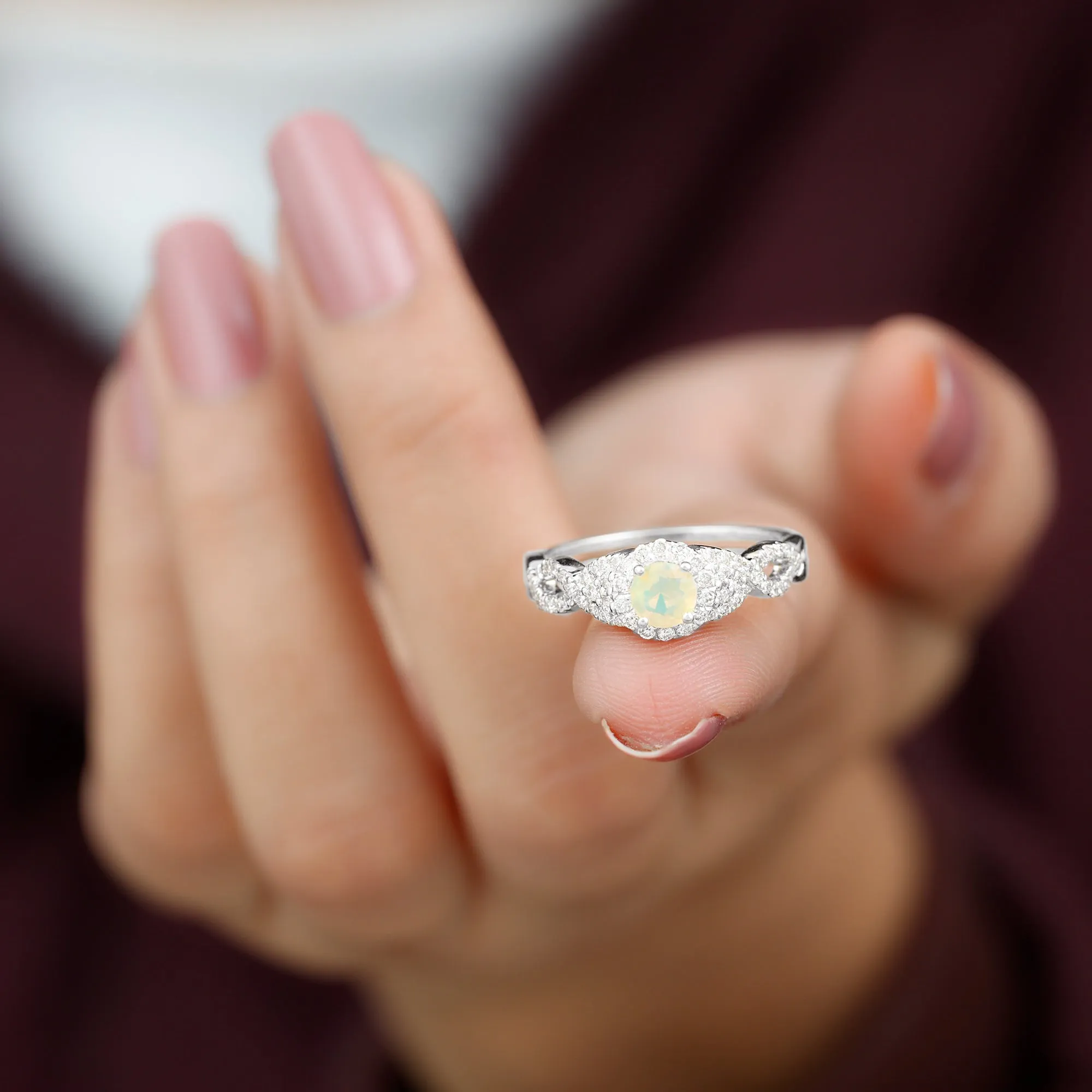 3/4 CT Ethiopian Opal and Diamond Crossover Engagement Ring
