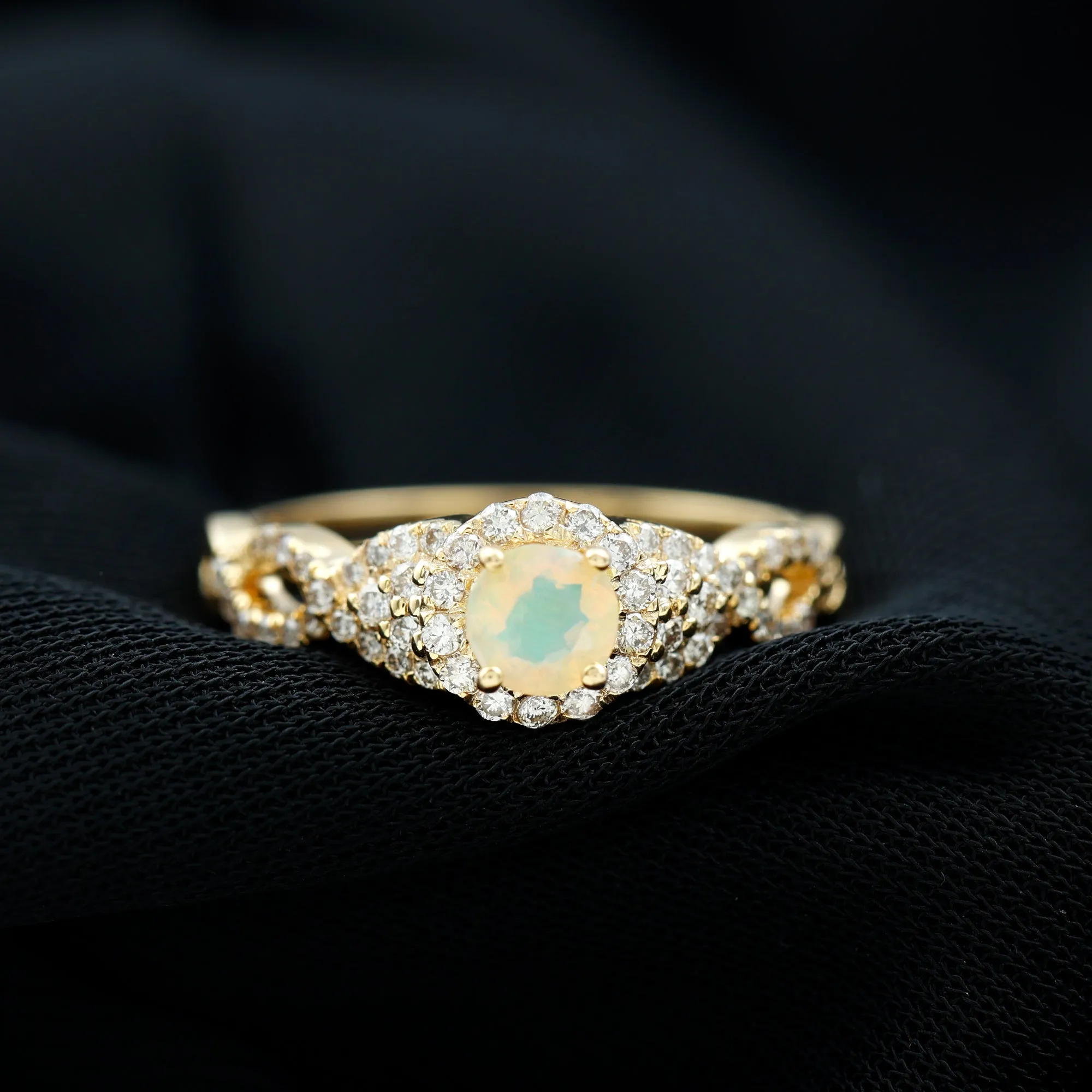 3/4 CT Ethiopian Opal and Diamond Crossover Engagement Ring
