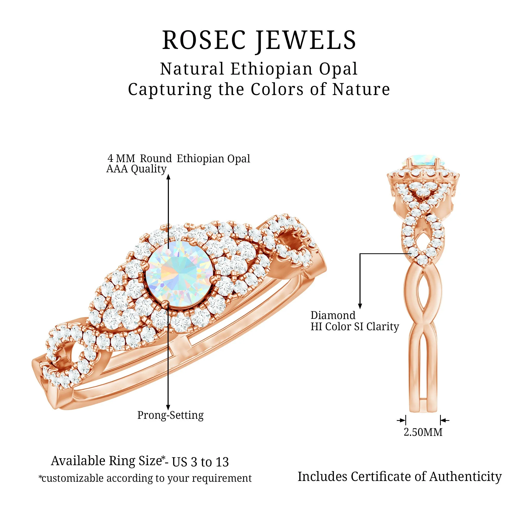 3/4 CT Ethiopian Opal and Diamond Crossover Engagement Ring