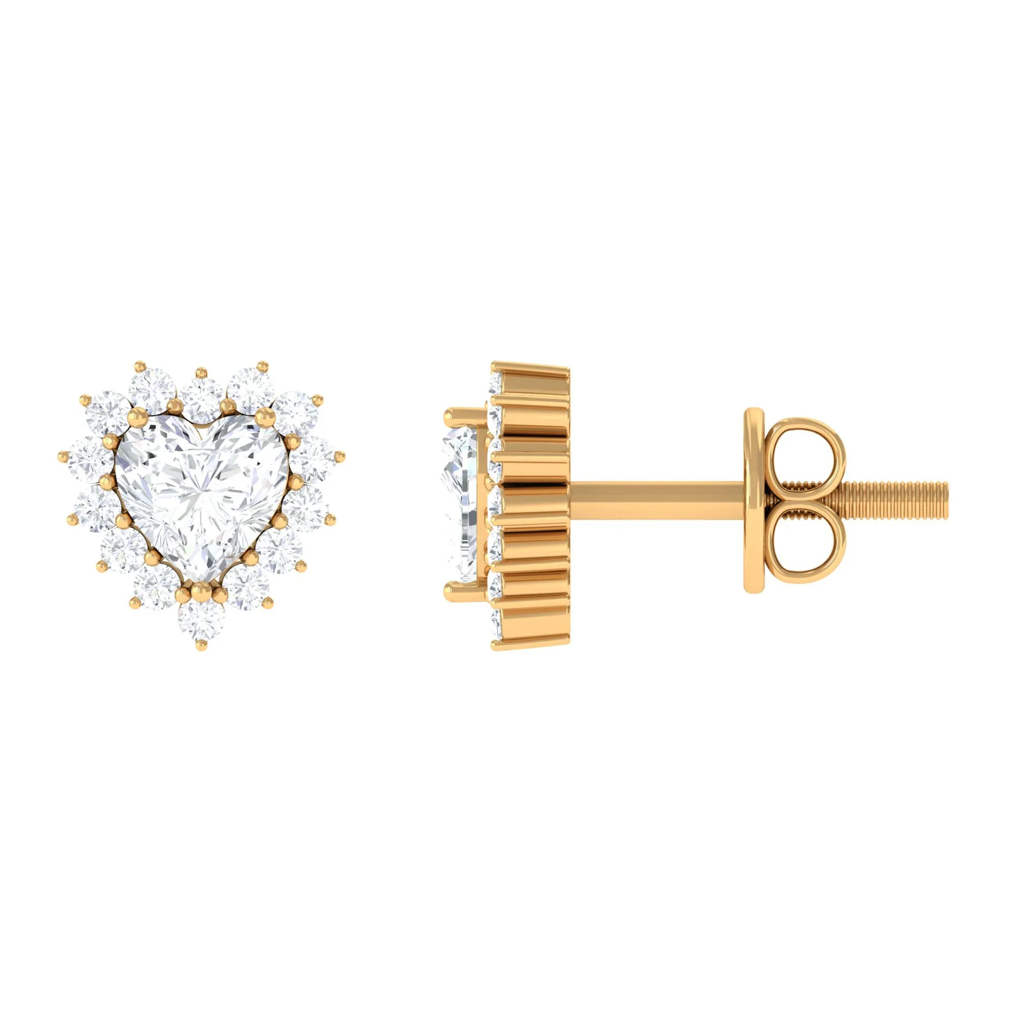 3/4 CT Heart Shape Zircon Halo Stud Earrings