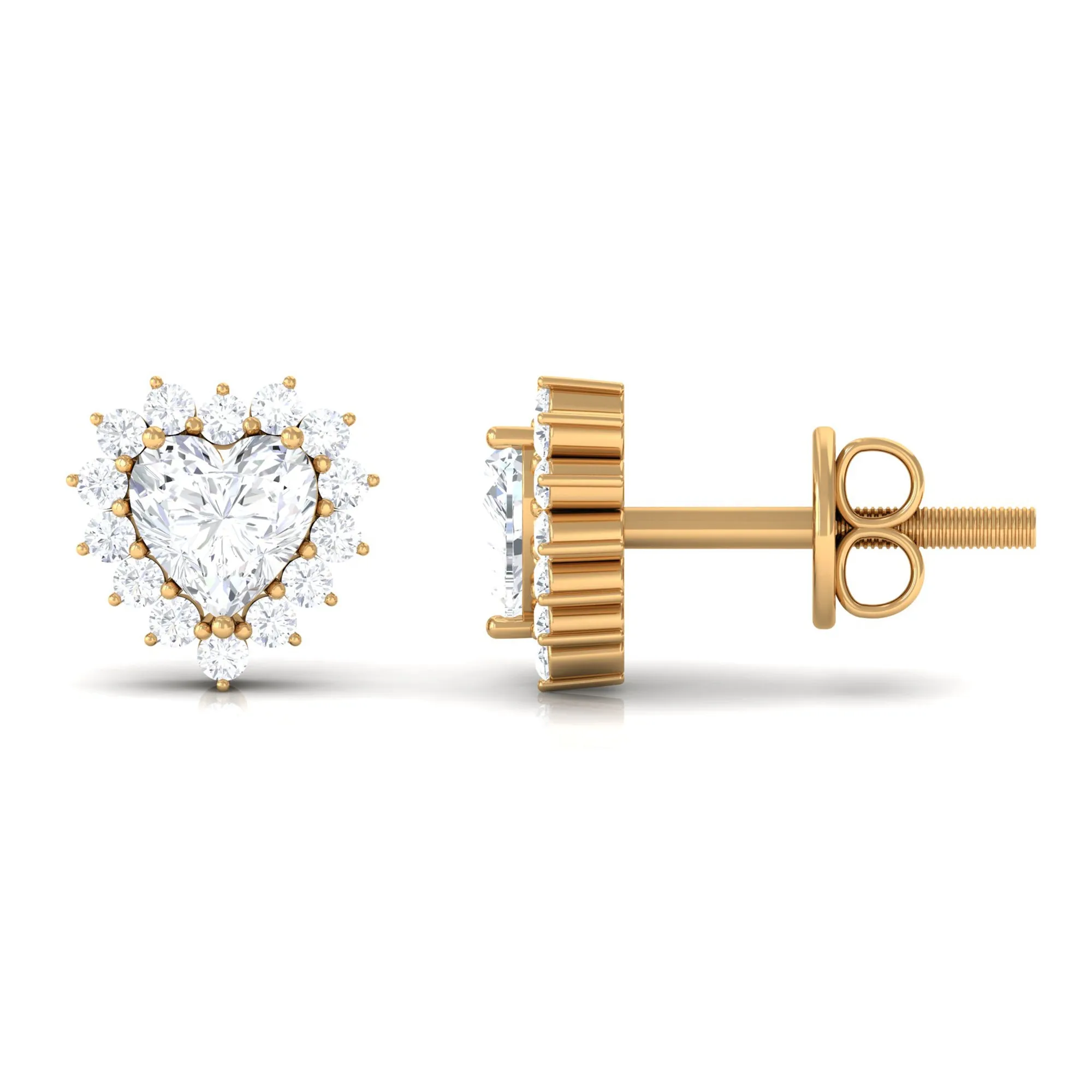 3/4 CT Heart Shape Zircon Halo Stud Earrings