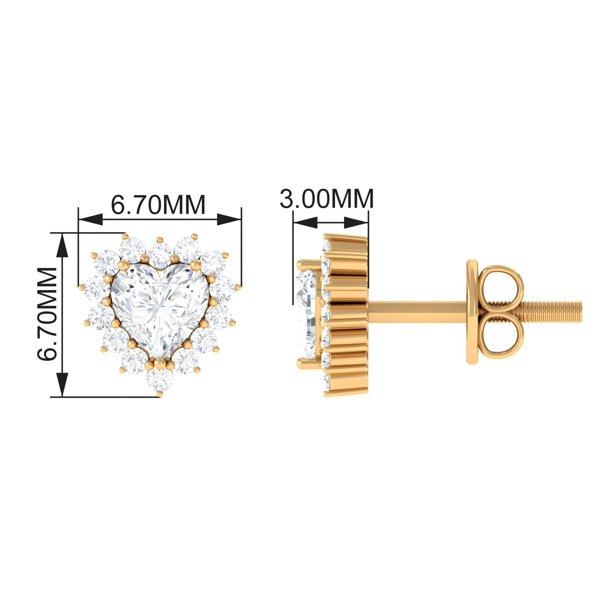 3/4 CT Heart Shape Zircon Halo Stud Earrings
