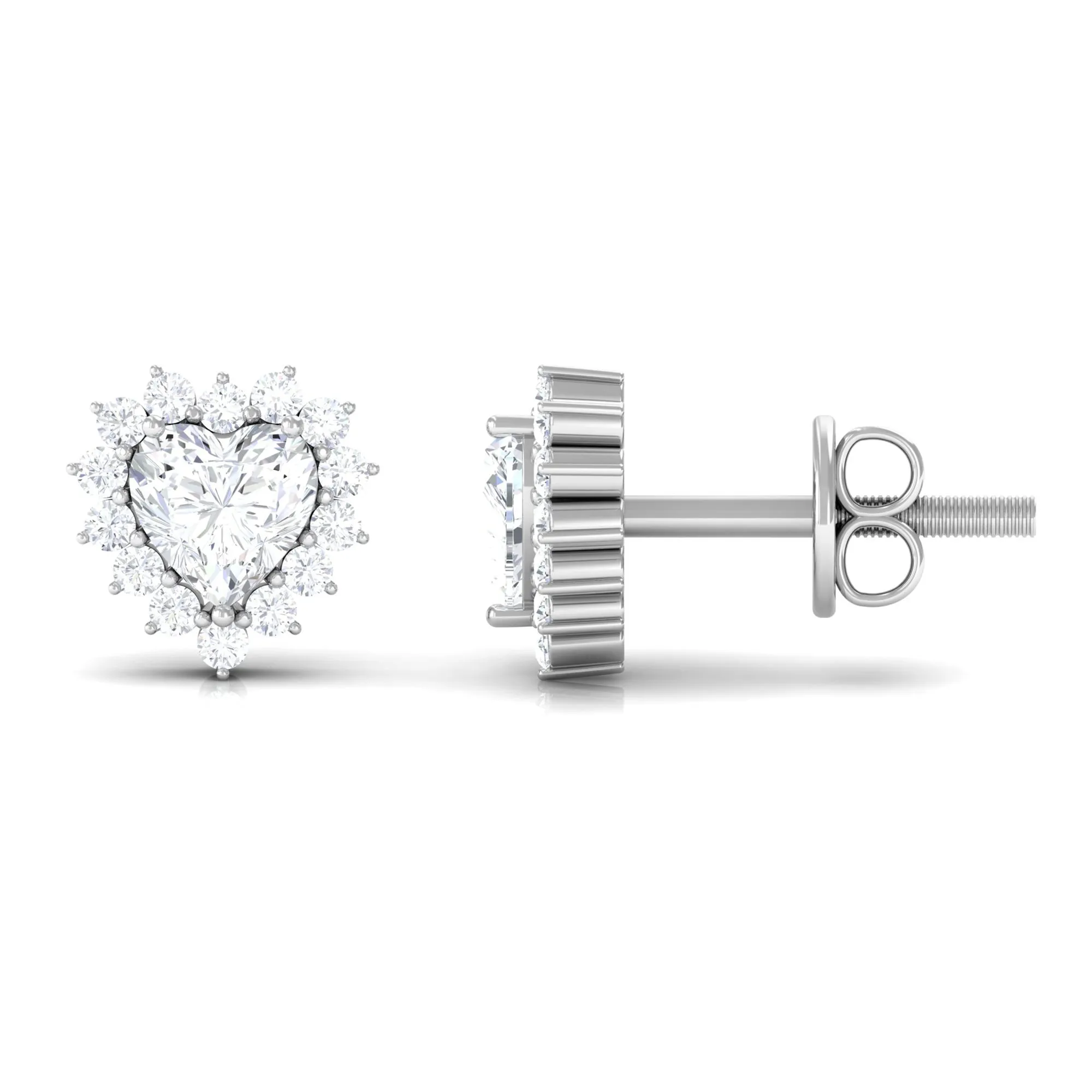 3/4 CT Heart Shape Zircon Halo Stud Earrings