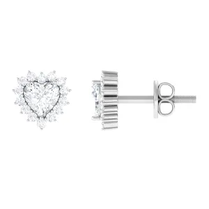 3/4 CT Heart Shape Zircon Halo Stud Earrings