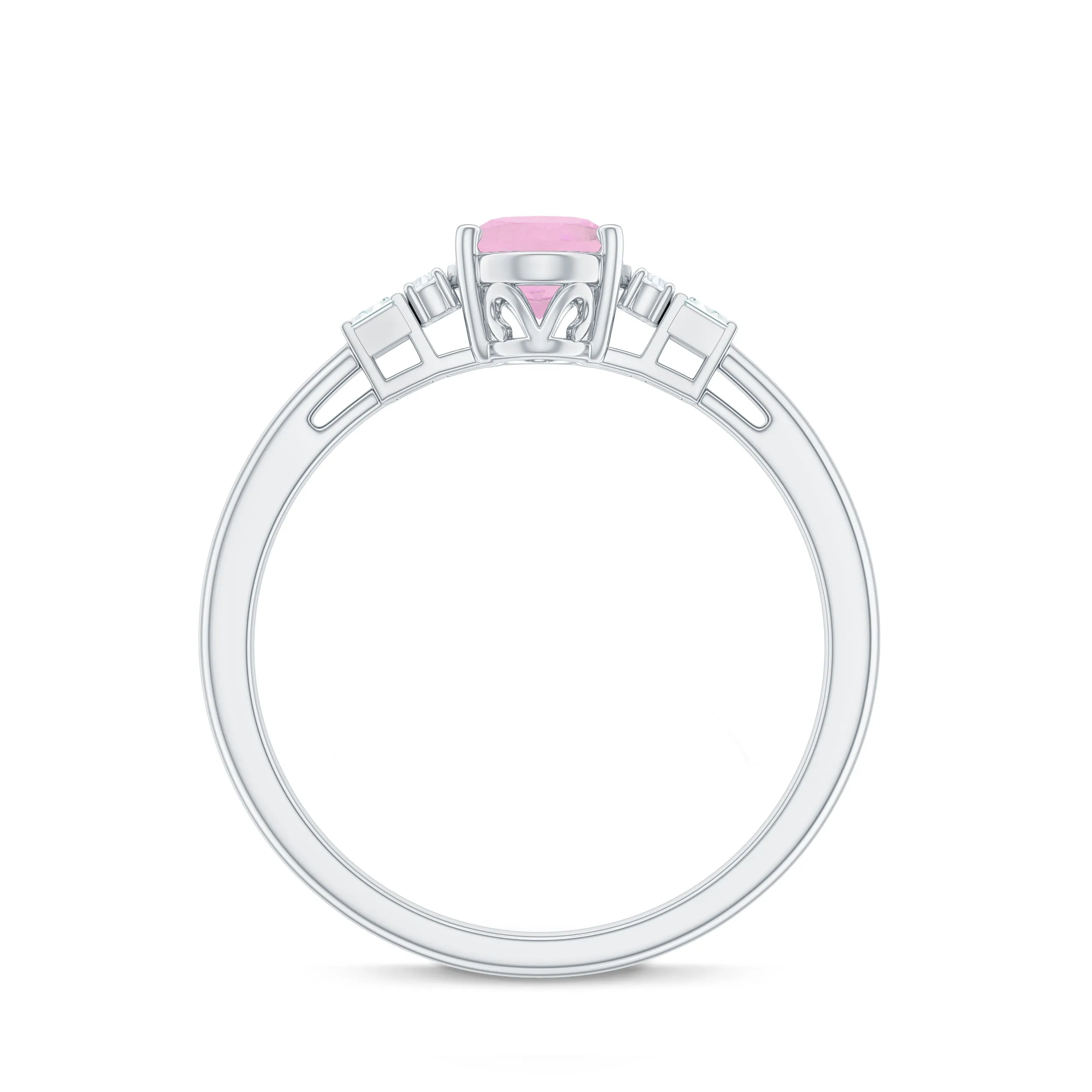 3/4 CT Oval Rose Quartz Solitaire Ring with Diamond