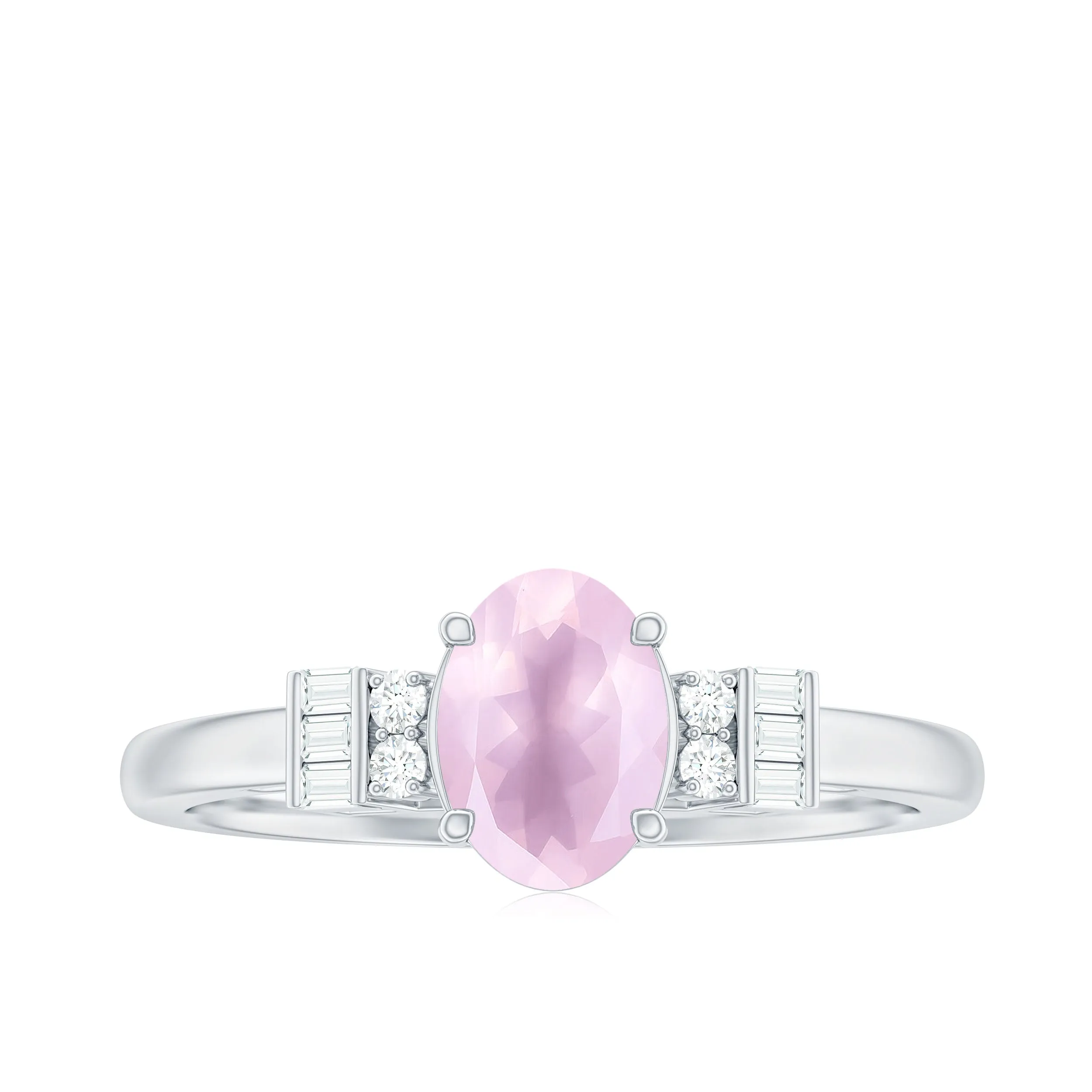 3/4 CT Oval Rose Quartz Solitaire Ring with Diamond