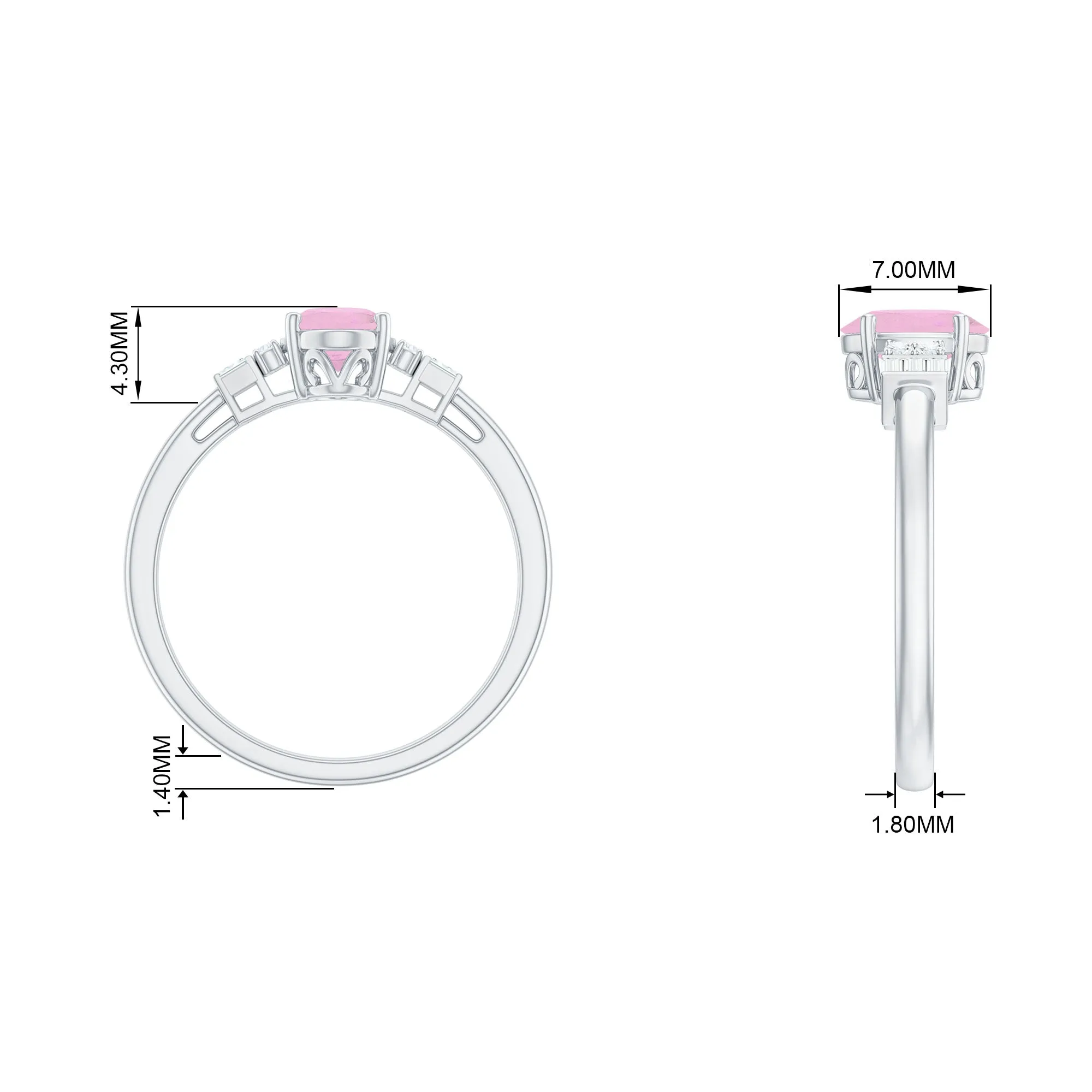 3/4 CT Oval Rose Quartz Solitaire Ring with Diamond