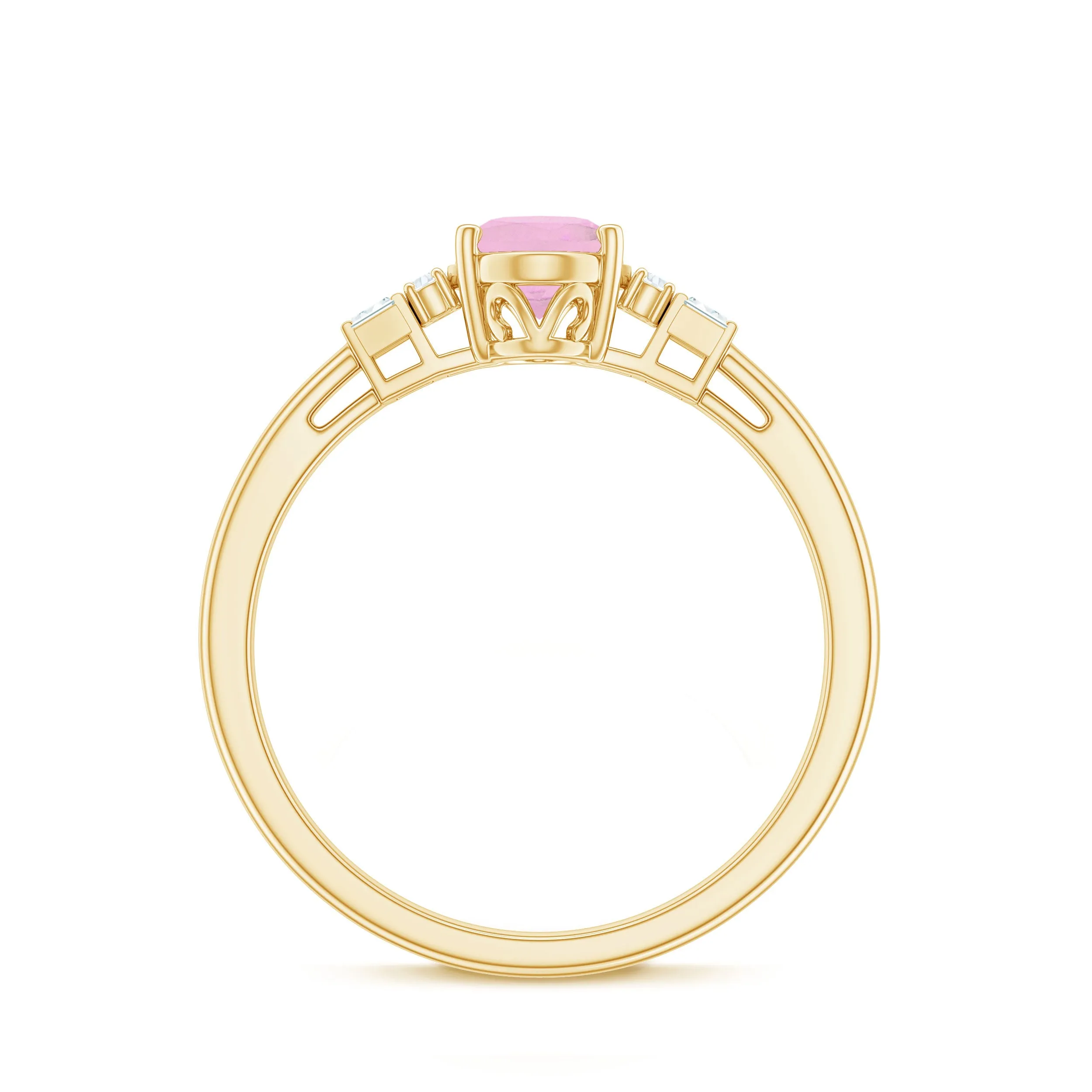 3/4 CT Oval Rose Quartz Solitaire Ring with Diamond
