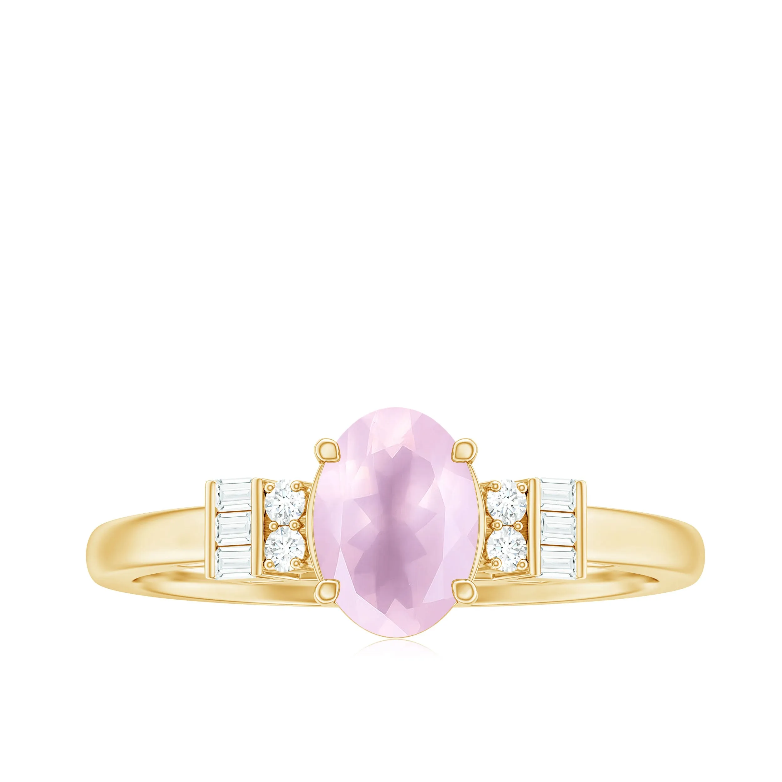 3/4 CT Oval Rose Quartz Solitaire Ring with Diamond