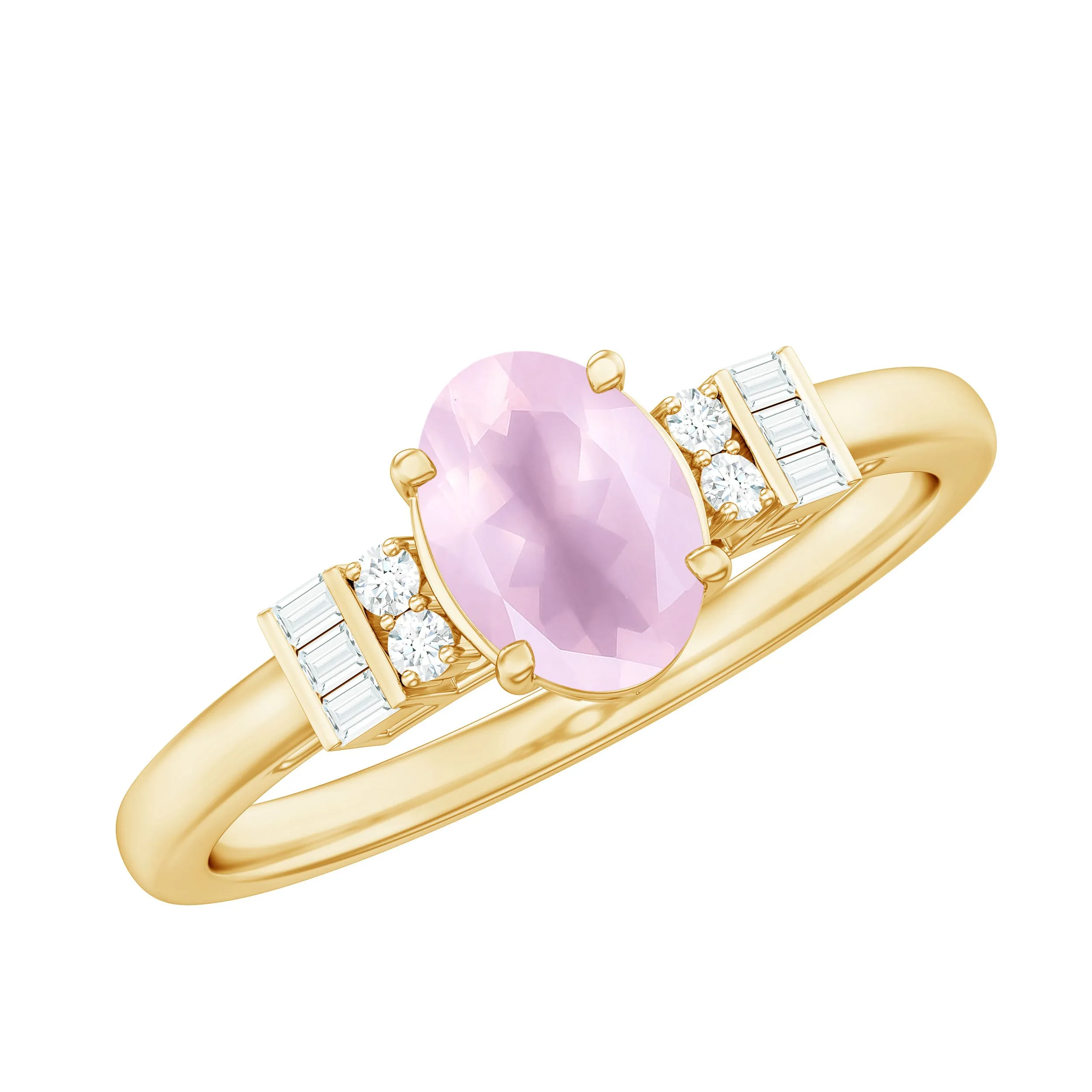 3/4 CT Oval Rose Quartz Solitaire Ring with Diamond
