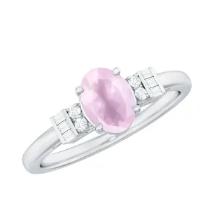 3/4 CT Oval Rose Quartz Solitaire Ring with Diamond