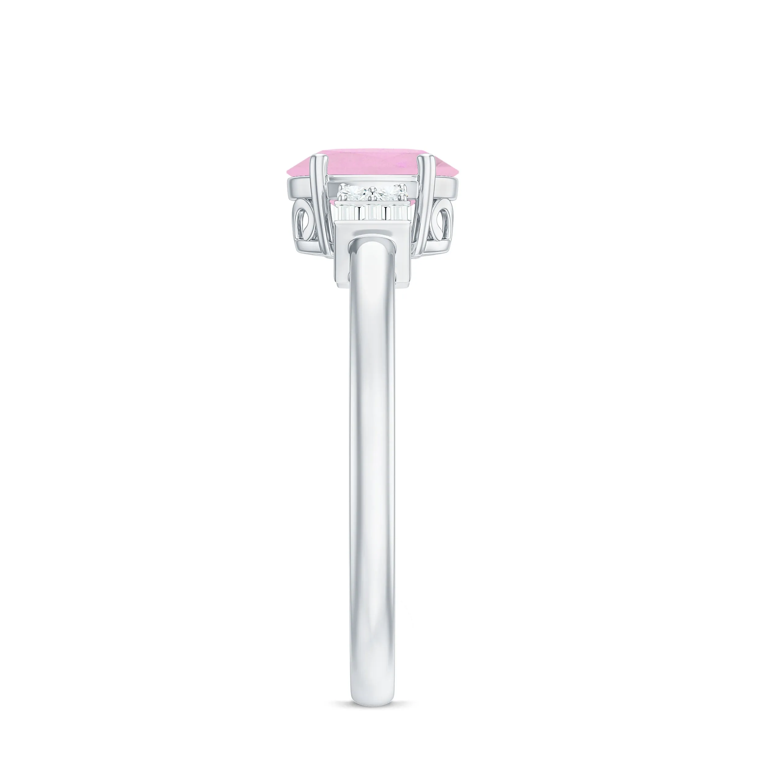 3/4 CT Oval Rose Quartz Solitaire Ring with Diamond