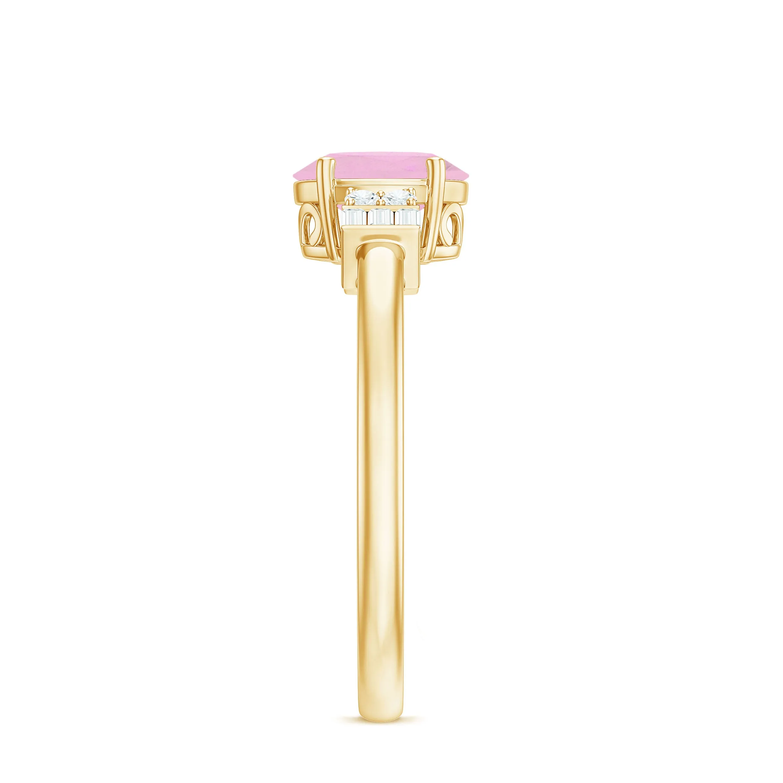 3/4 CT Oval Rose Quartz Solitaire Ring with Diamond