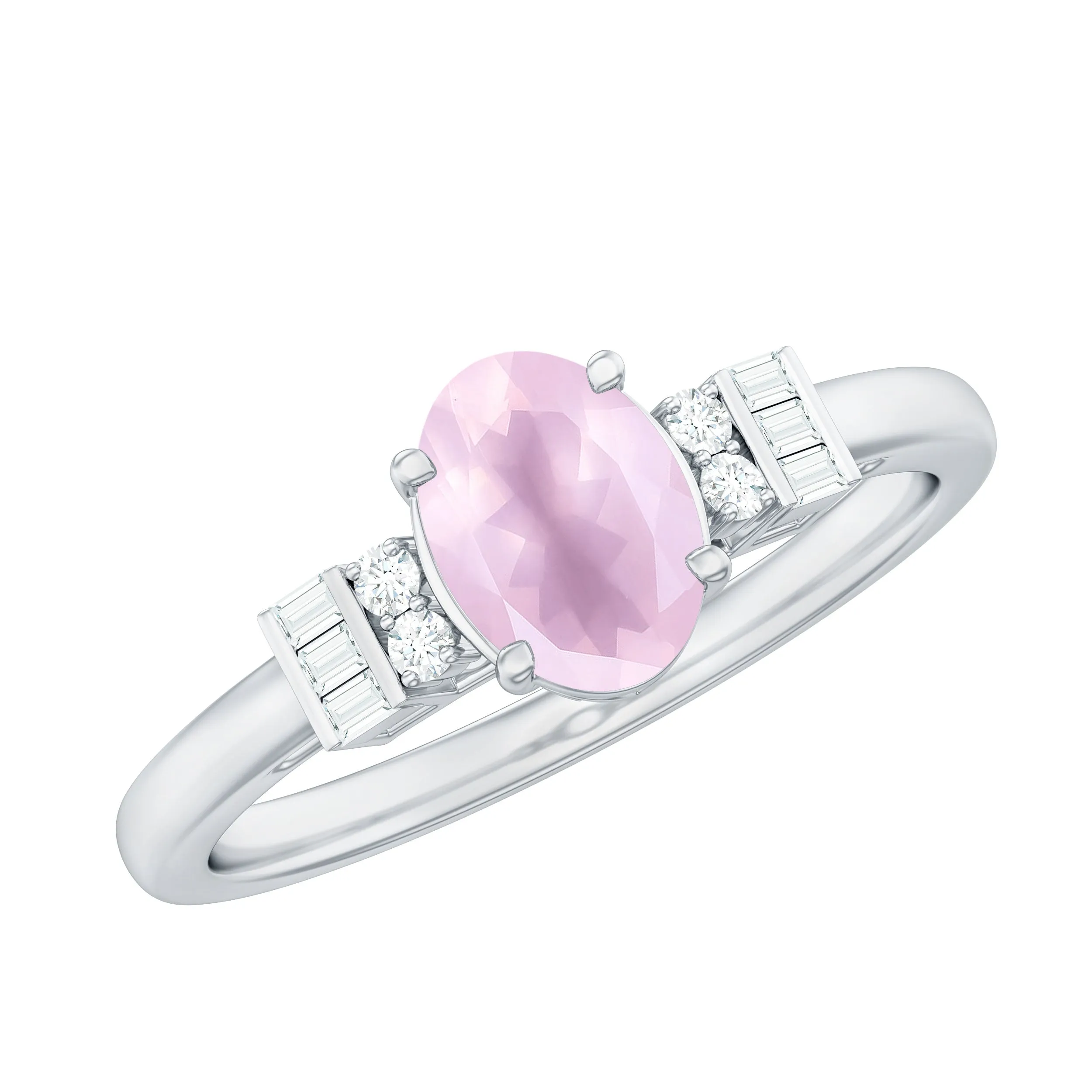 3/4 CT Oval Rose Quartz Solitaire Ring with Diamond