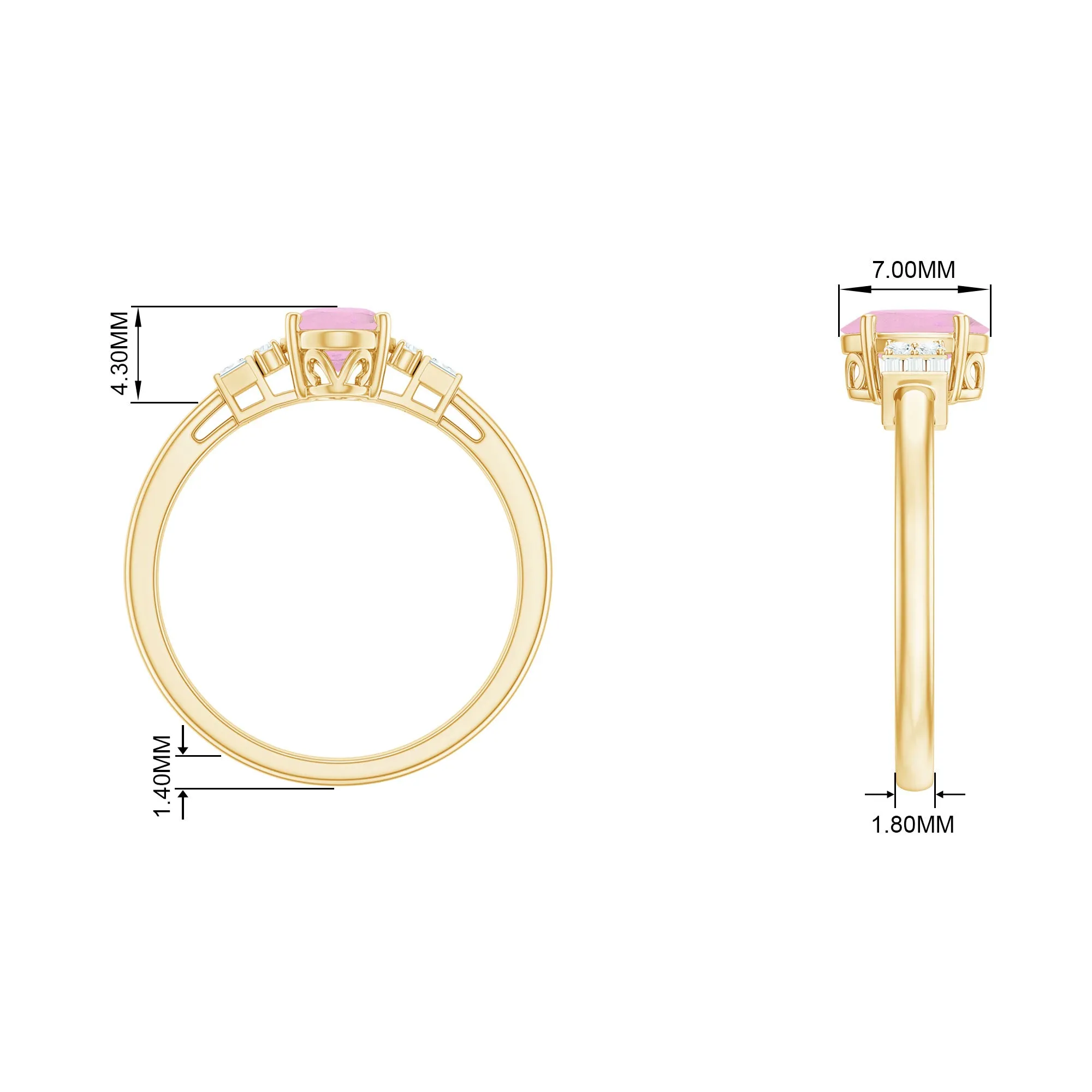 3/4 CT Oval Rose Quartz Solitaire Ring with Diamond