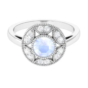3/4 CT Round Moonstone and Diamond Vintage Engagement Ring