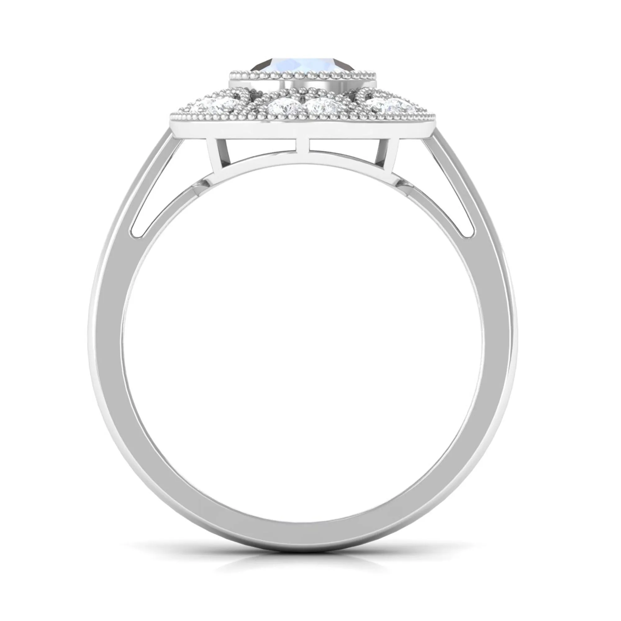 3/4 CT Round Moonstone and Diamond Vintage Engagement Ring