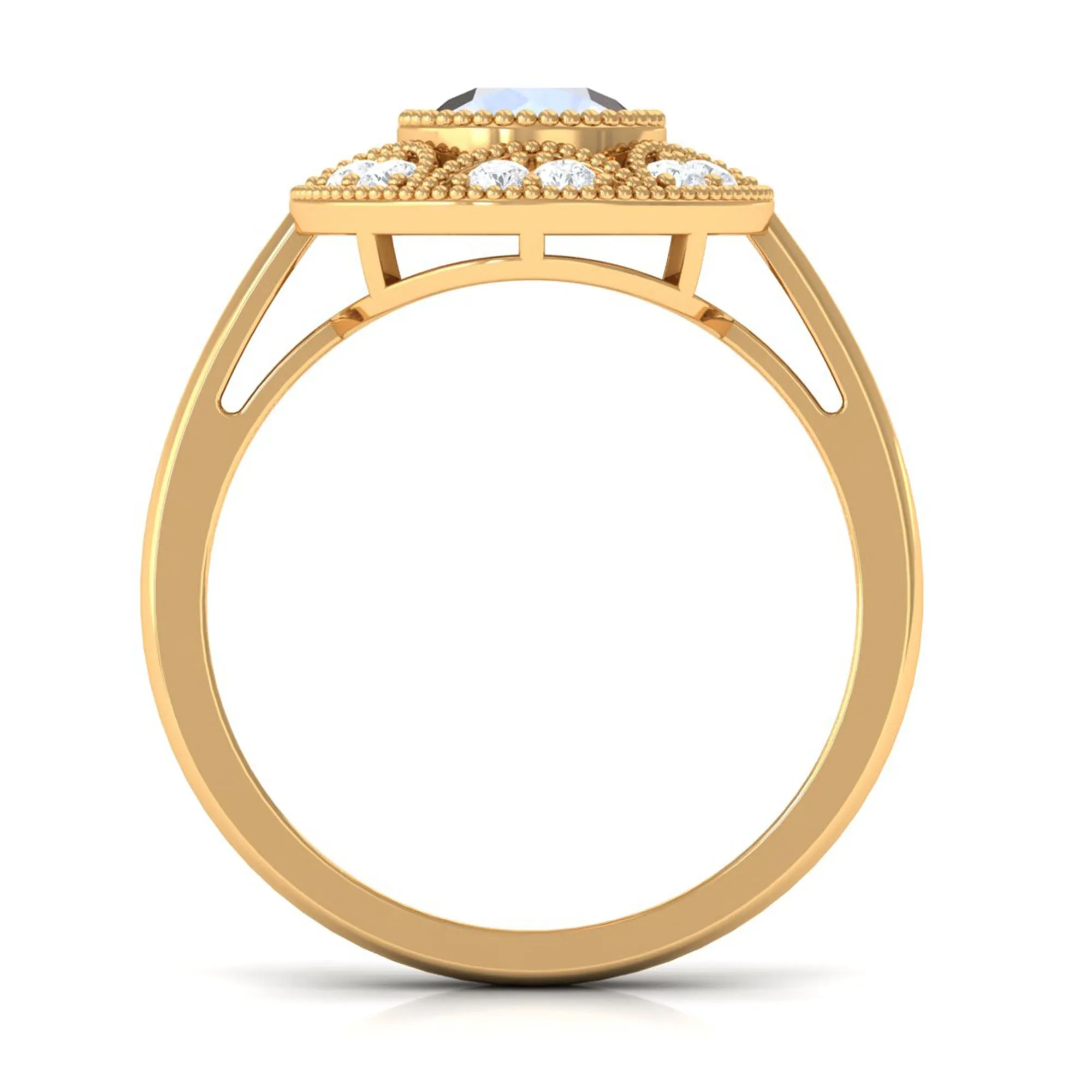 3/4 CT Round Moonstone and Diamond Vintage Engagement Ring