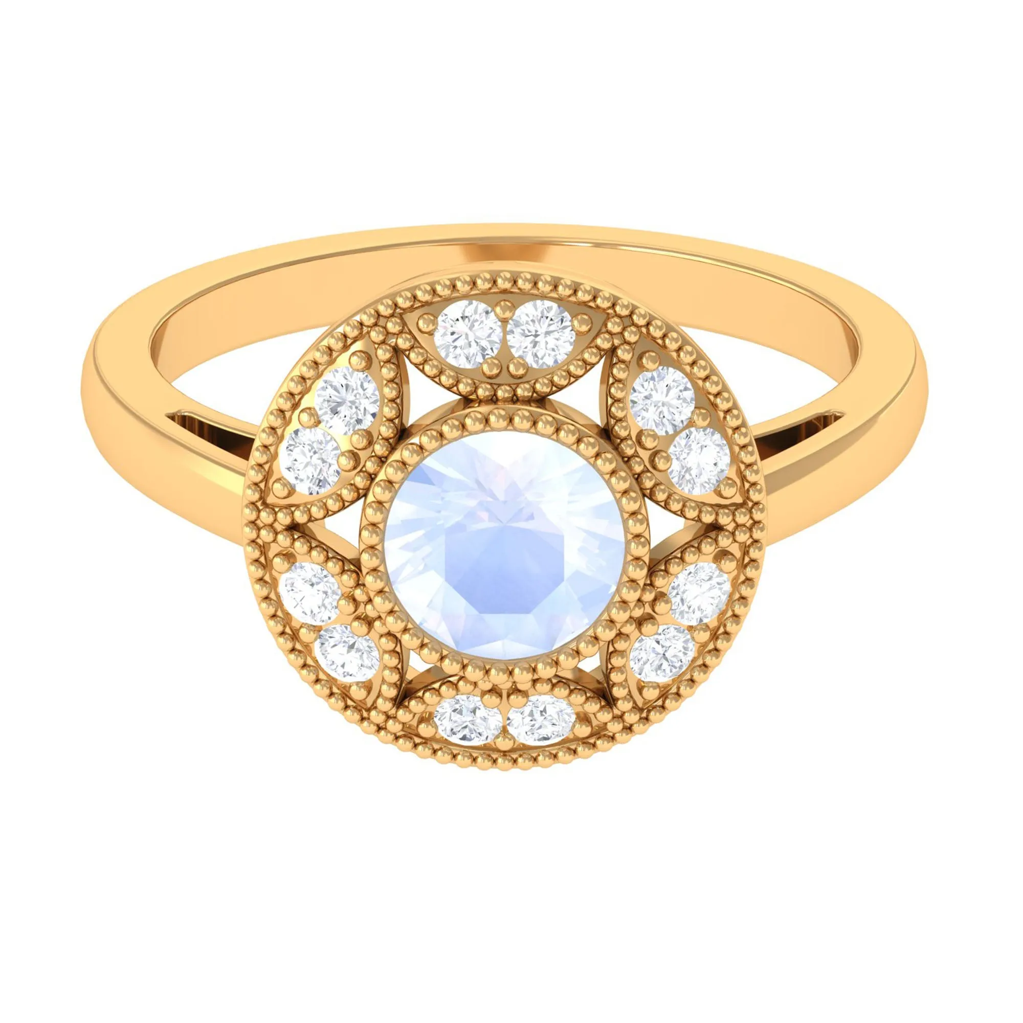 3/4 CT Round Moonstone and Diamond Vintage Engagement Ring