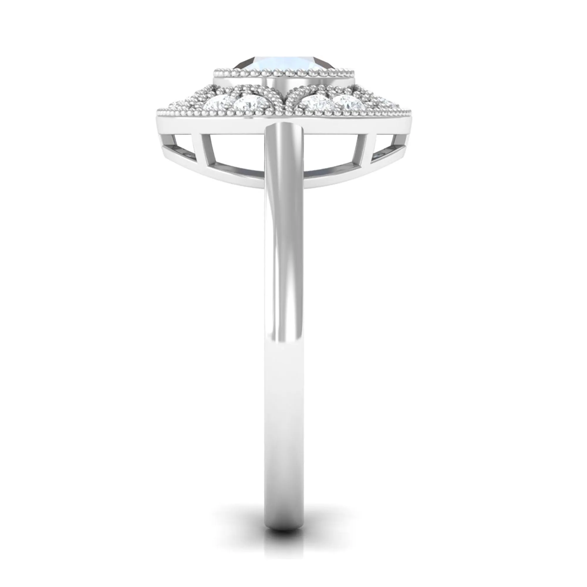 3/4 CT Round Moonstone and Diamond Vintage Engagement Ring