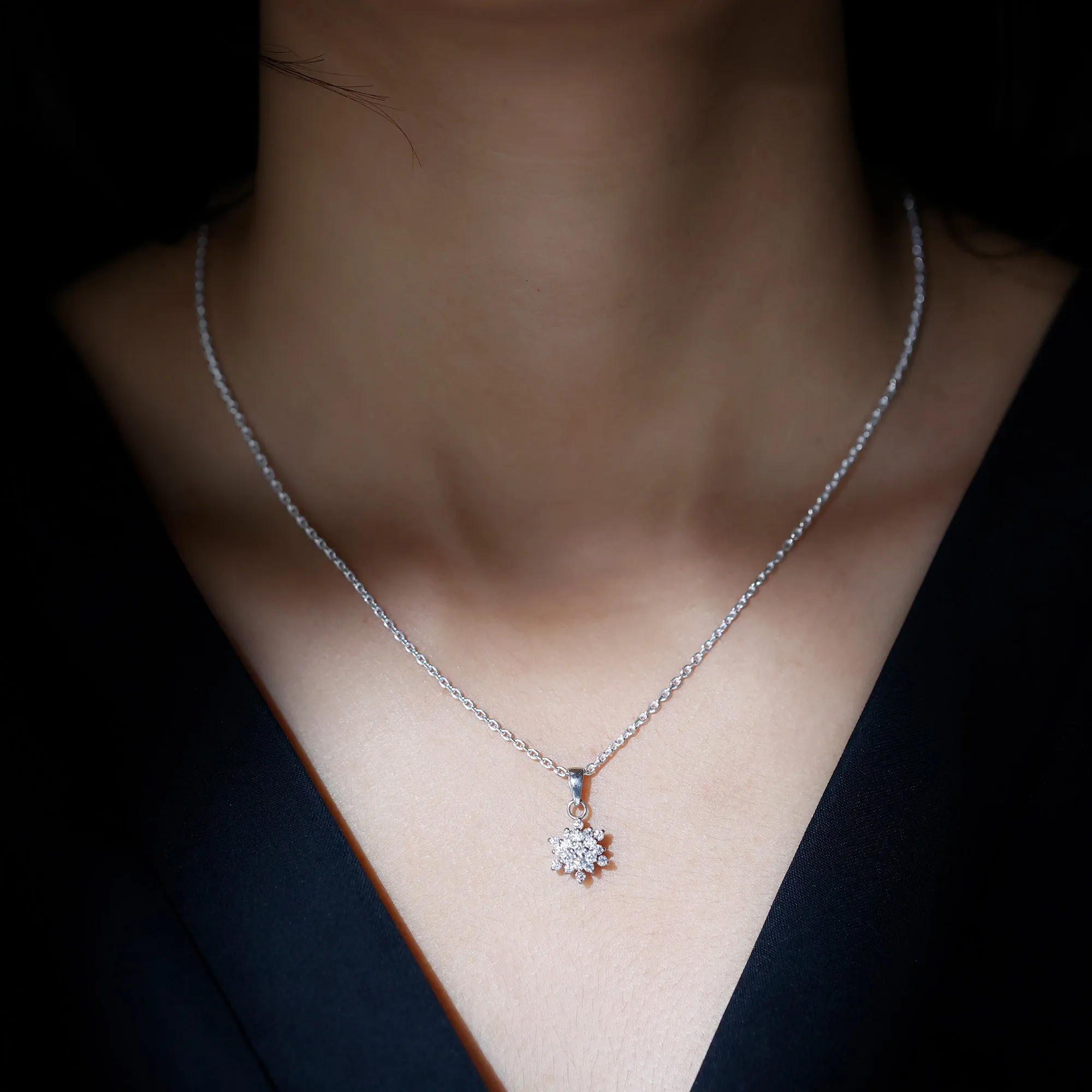 3/4 CT Snowflake Cluster Pendant Necklace with Moissanite