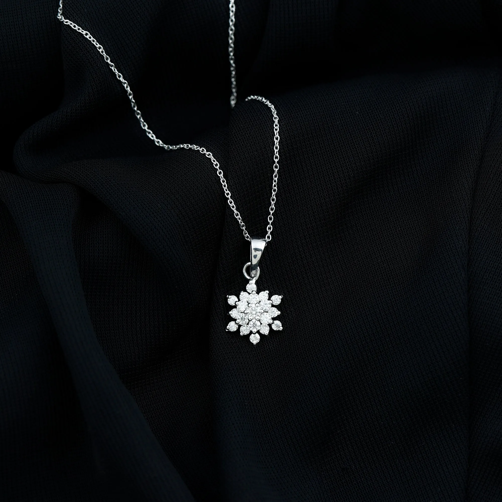 3/4 CT Snowflake Cluster Pendant Necklace with Moissanite