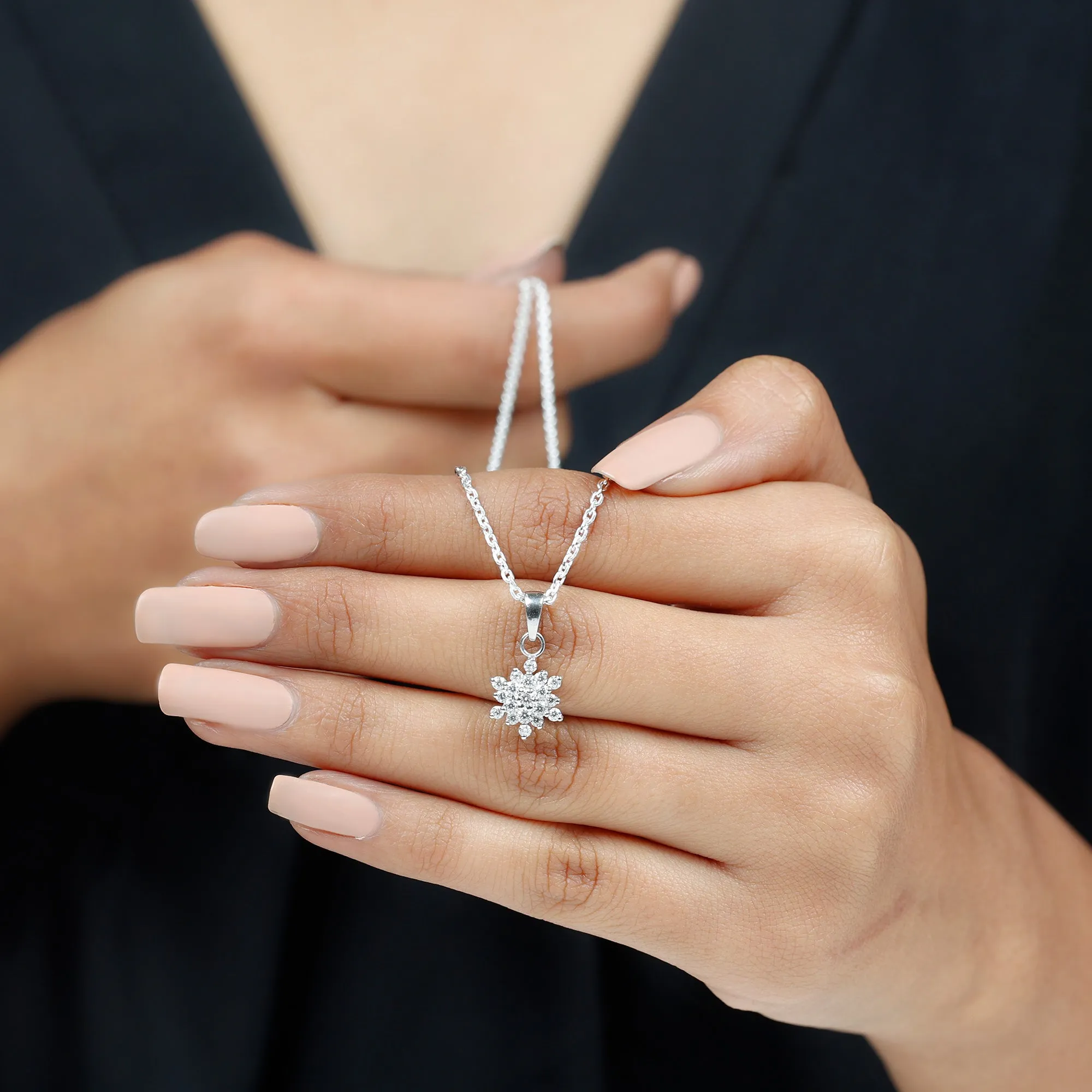 3/4 CT Snowflake Cluster Pendant Necklace with Moissanite