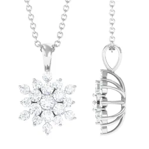 3/4 CT Snowflake Cluster Pendant Necklace with Moissanite