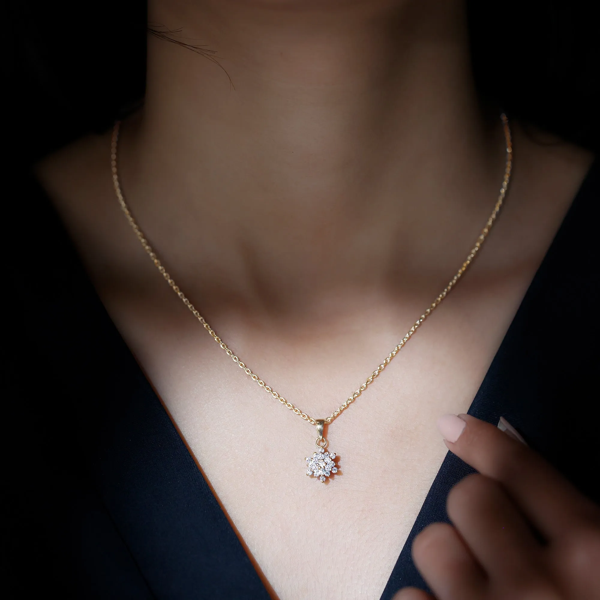 3/4 CT Snowflake Cluster Pendant Necklace with Moissanite