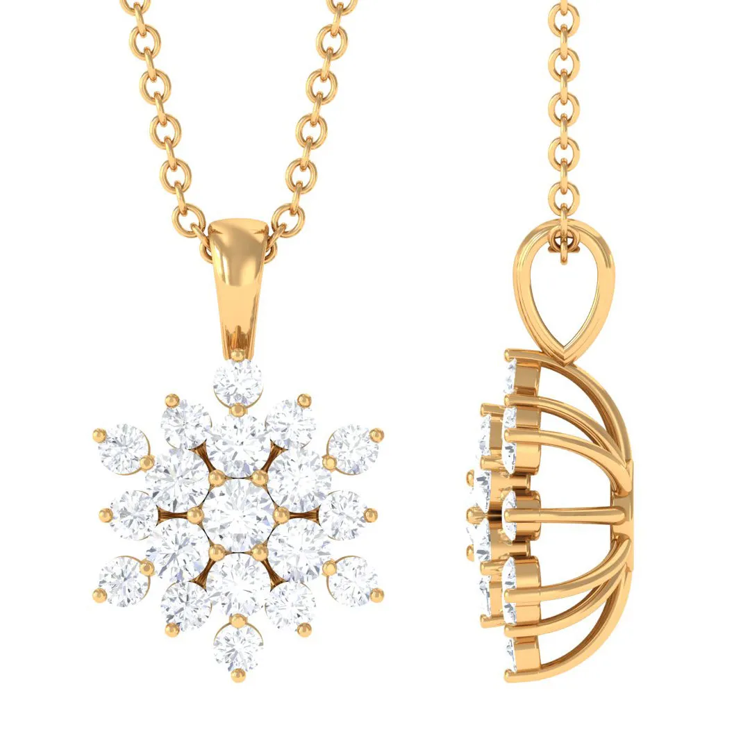 3/4 CT Snowflake Cluster Pendant Necklace with Moissanite