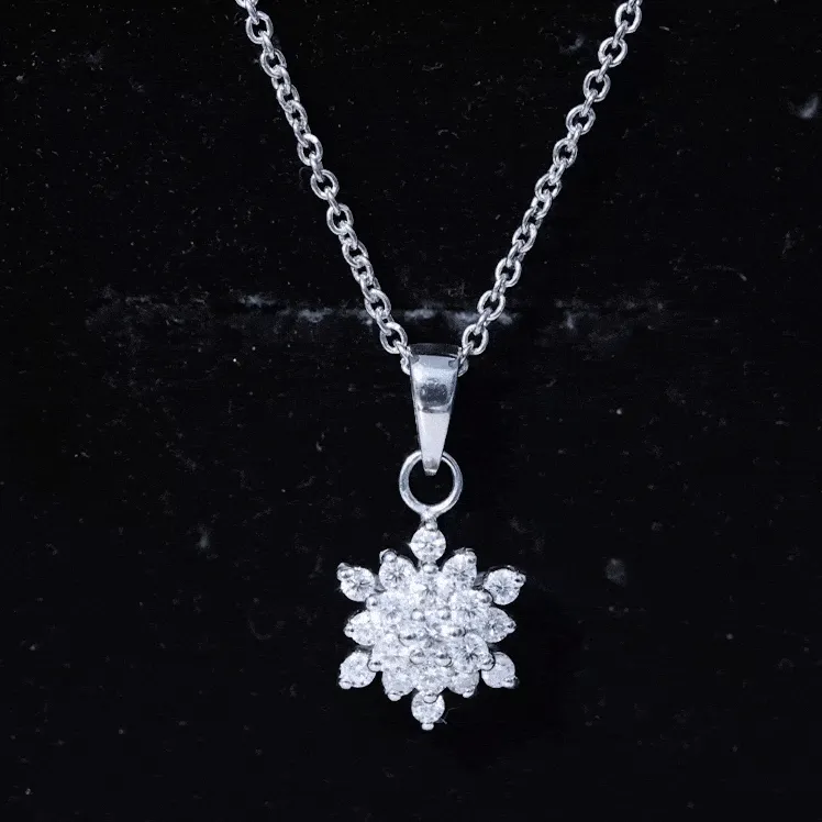 3/4 CT Snowflake Cluster Pendant Necklace with Moissanite