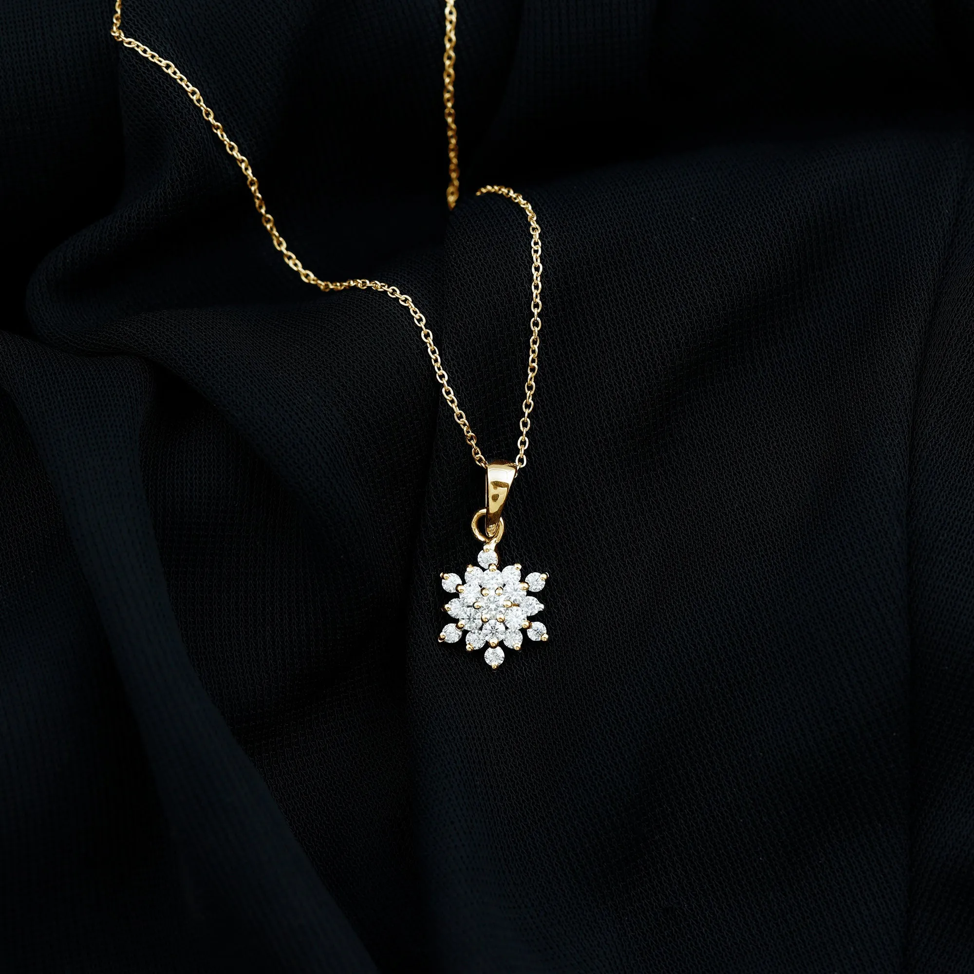 3/4 CT Snowflake Cluster Pendant Necklace with Moissanite