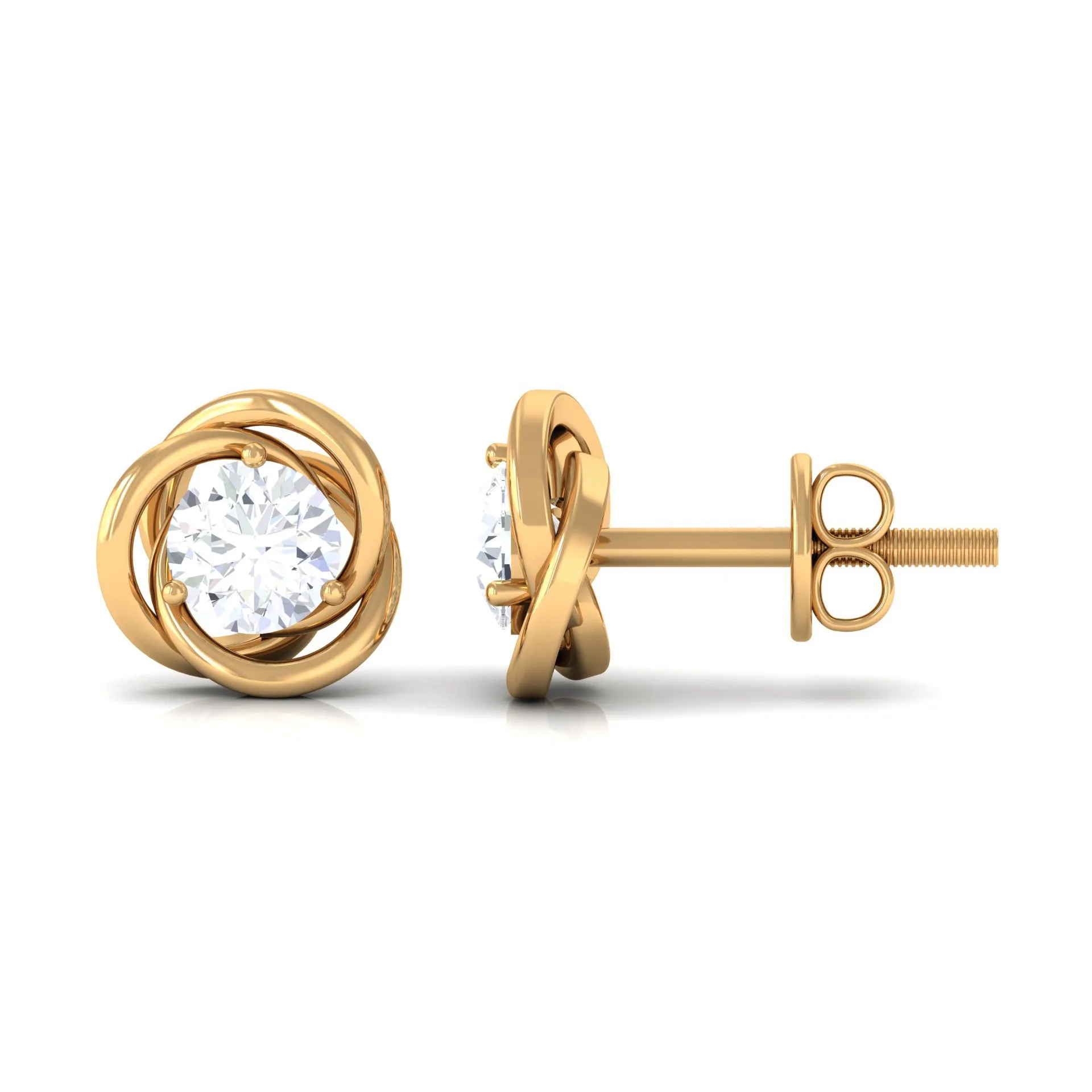 3/4 CT Zircon Solitaire Stud Earrings with Swirl Details