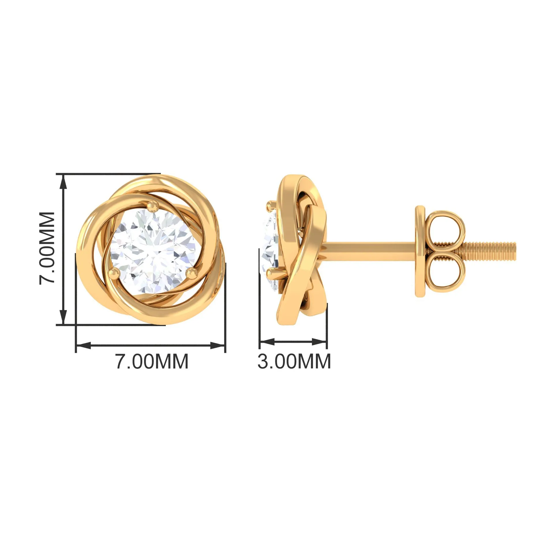 3/4 CT Zircon Solitaire Stud Earrings with Swirl Details