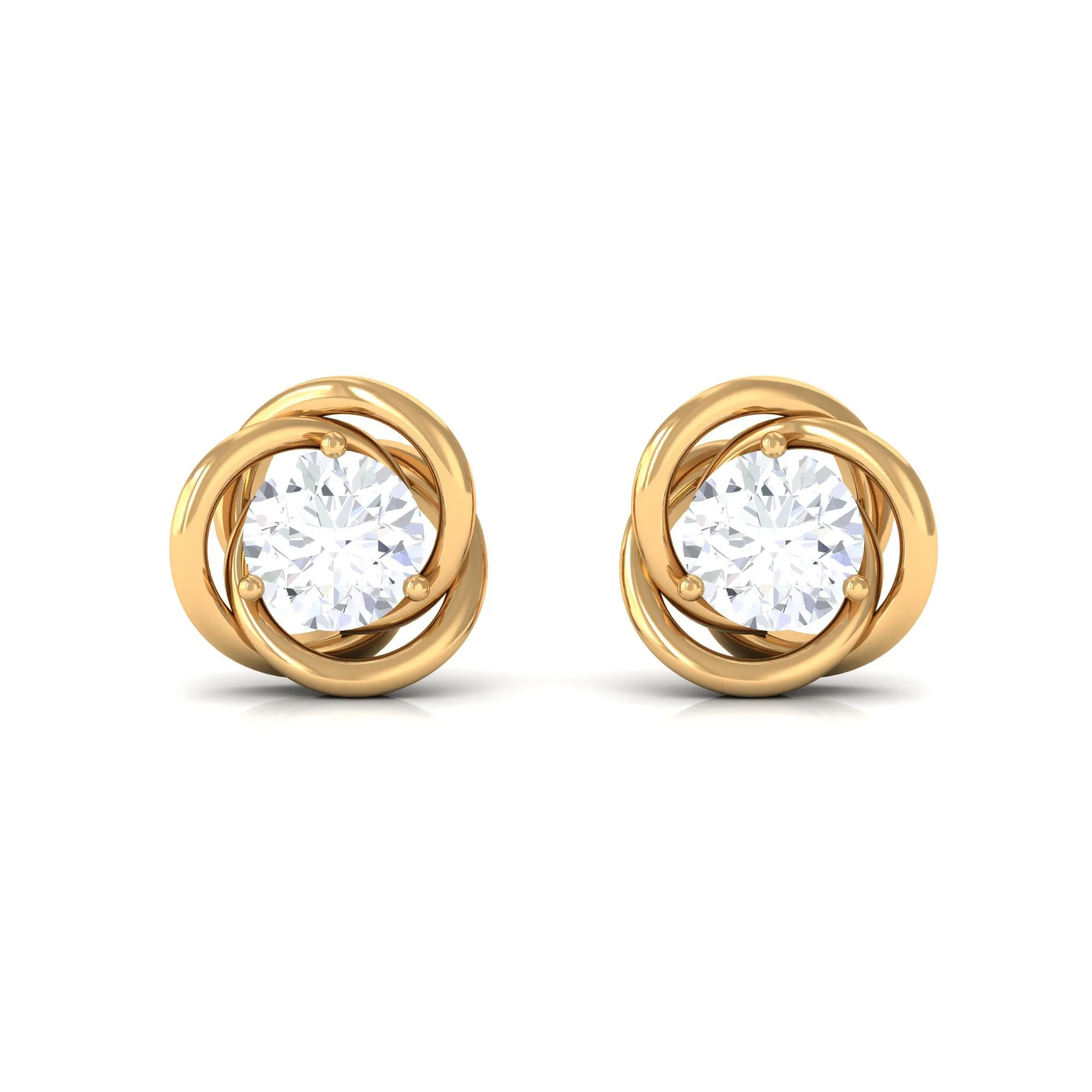 3/4 CT Zircon Solitaire Stud Earrings with Swirl Details
