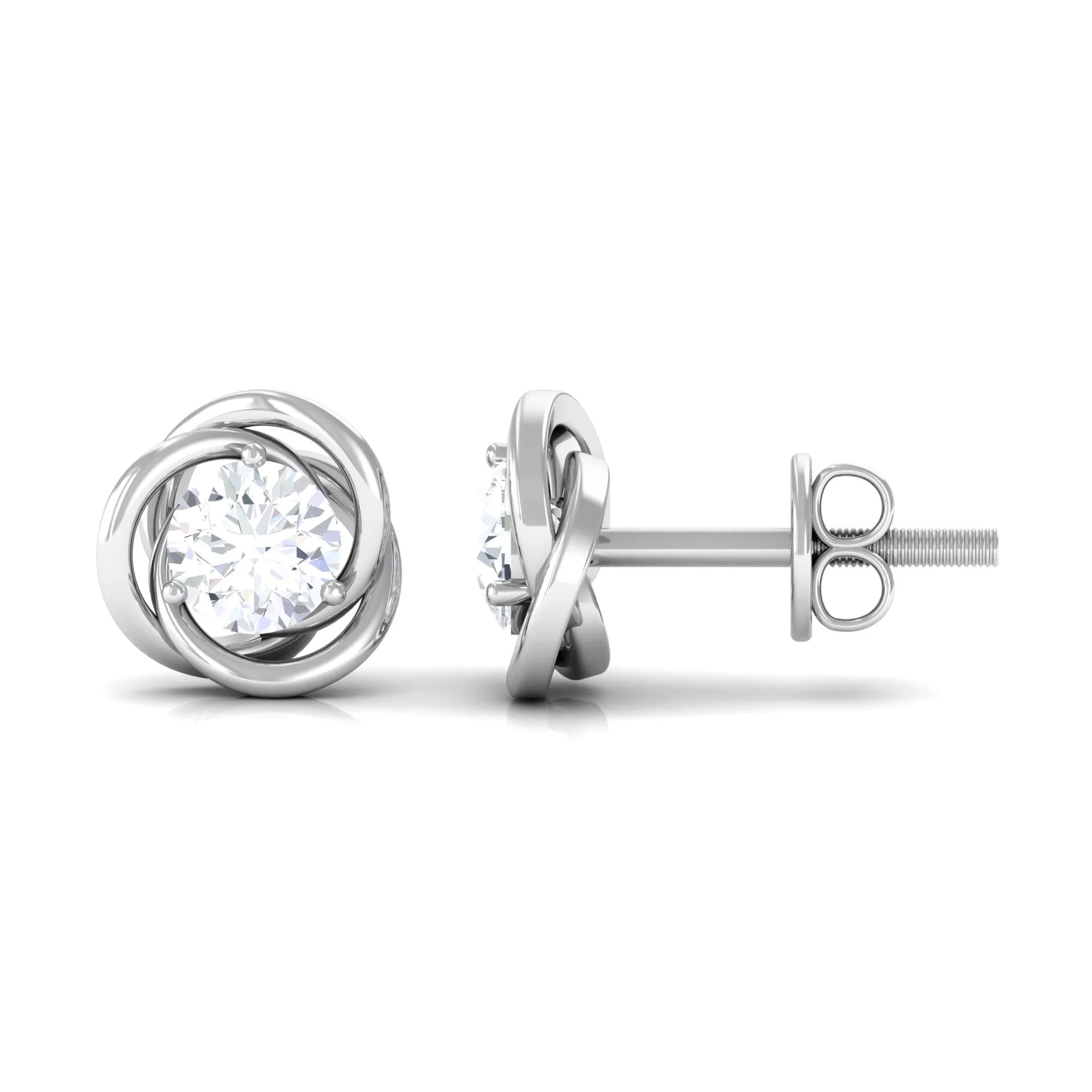 3/4 CT Zircon Solitaire Stud Earrings with Swirl Details