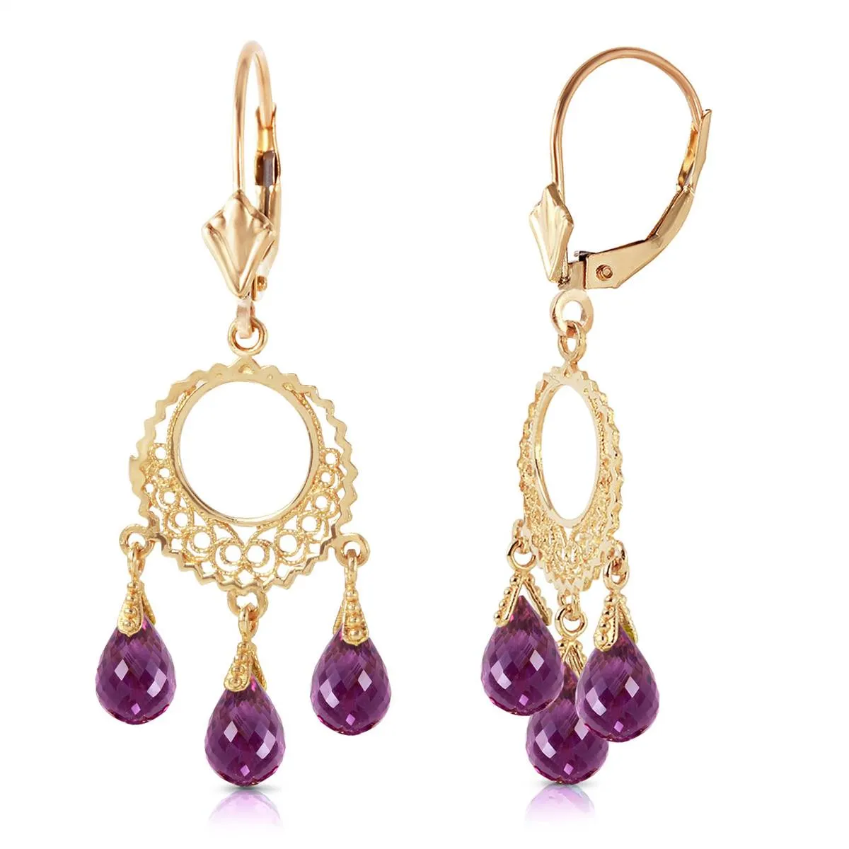 3.75 Carat 14K Solid Yellow Gold Funfare Amethyst Earrings